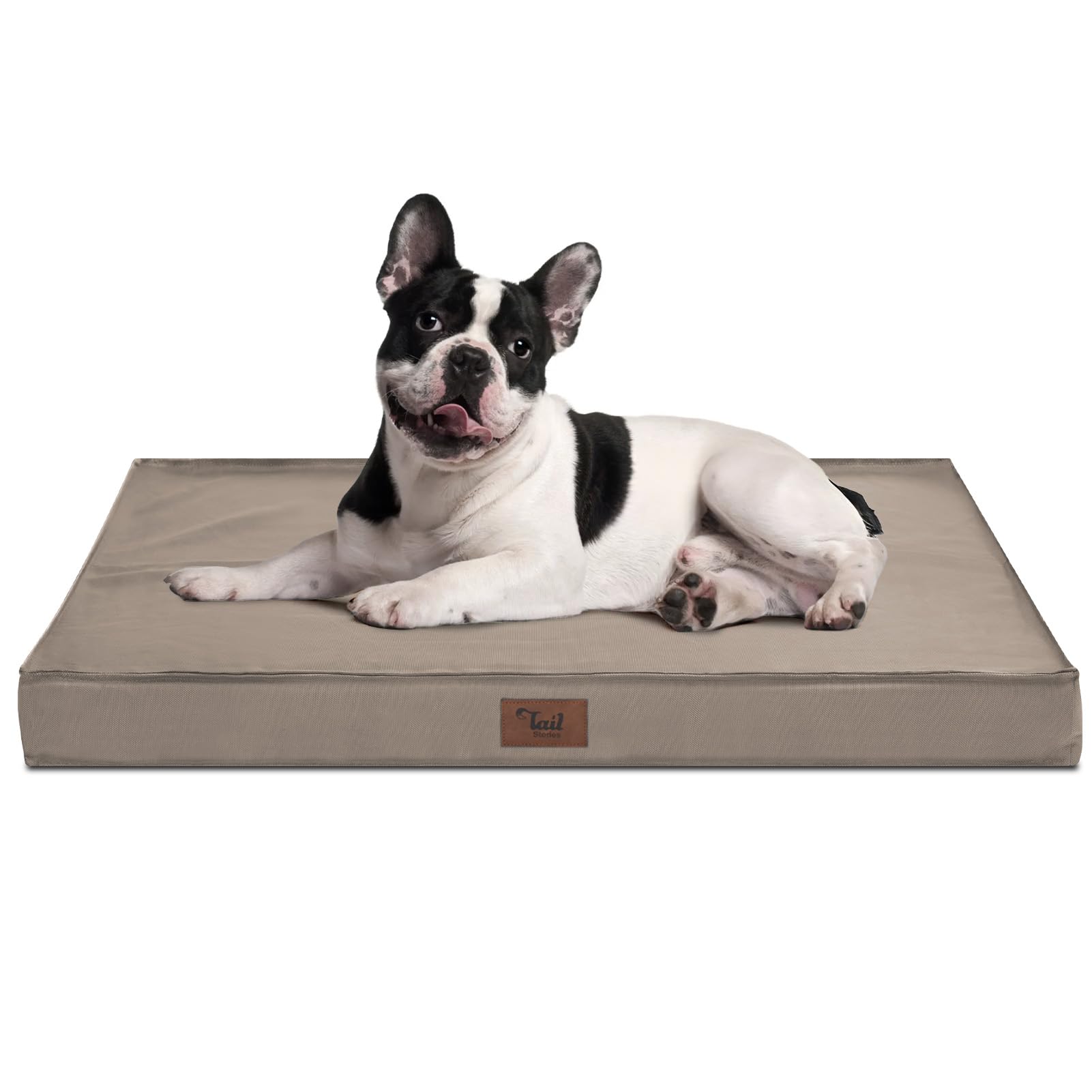 Tail Stories Outdoor Dog Bed For Medium/Small Dog, Waterproof Dog Bed For Medium Dogs Cats, Orthopedic Egg Crate Foam Indestructible Pet Bed With Removable Cooling Dog Bed Cover, Khaki