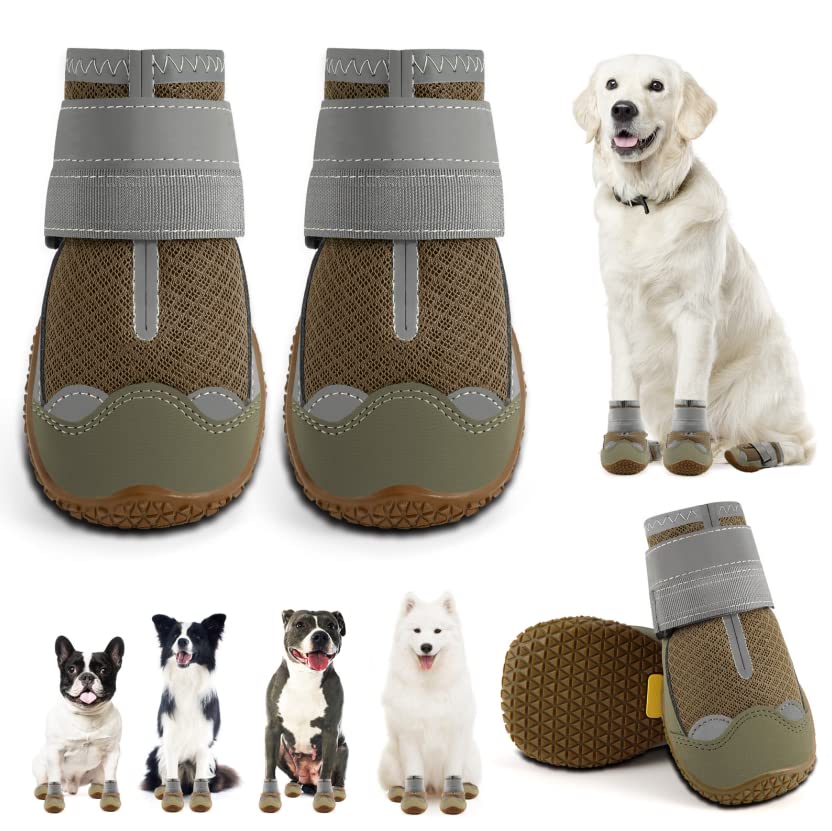 Jzxoiva Dog Shoes for Medium Size Dogs Boots, Breathable Dog Booties for Hardwood Floors, Outdoor Paw Protector with Reflective 