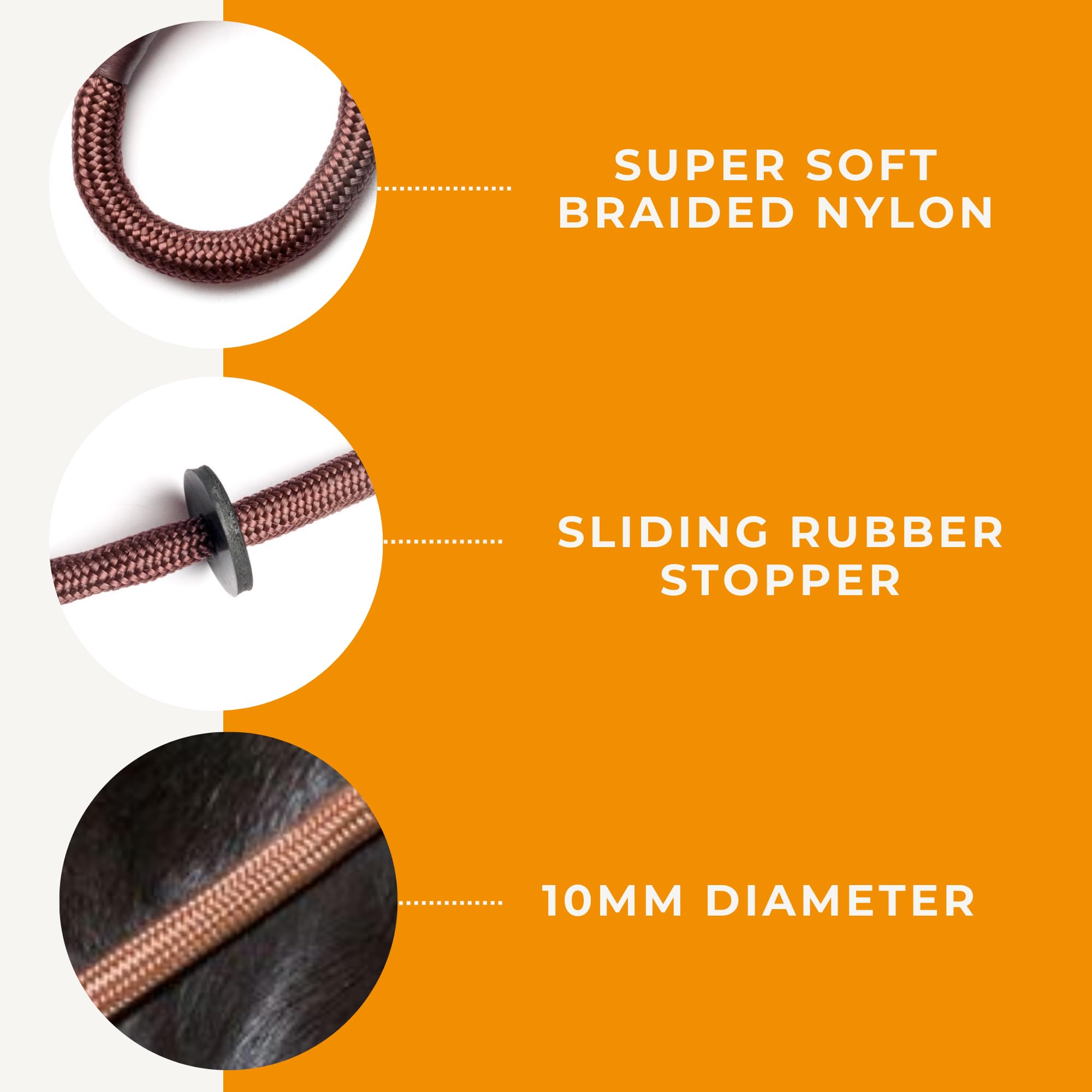 Dog & Field Deluxe Gundog Slip Leash - Brown. Super Soft Braided Nylon Slip Leash For Dogs With Rubber Stopper, Easy To Slip On,