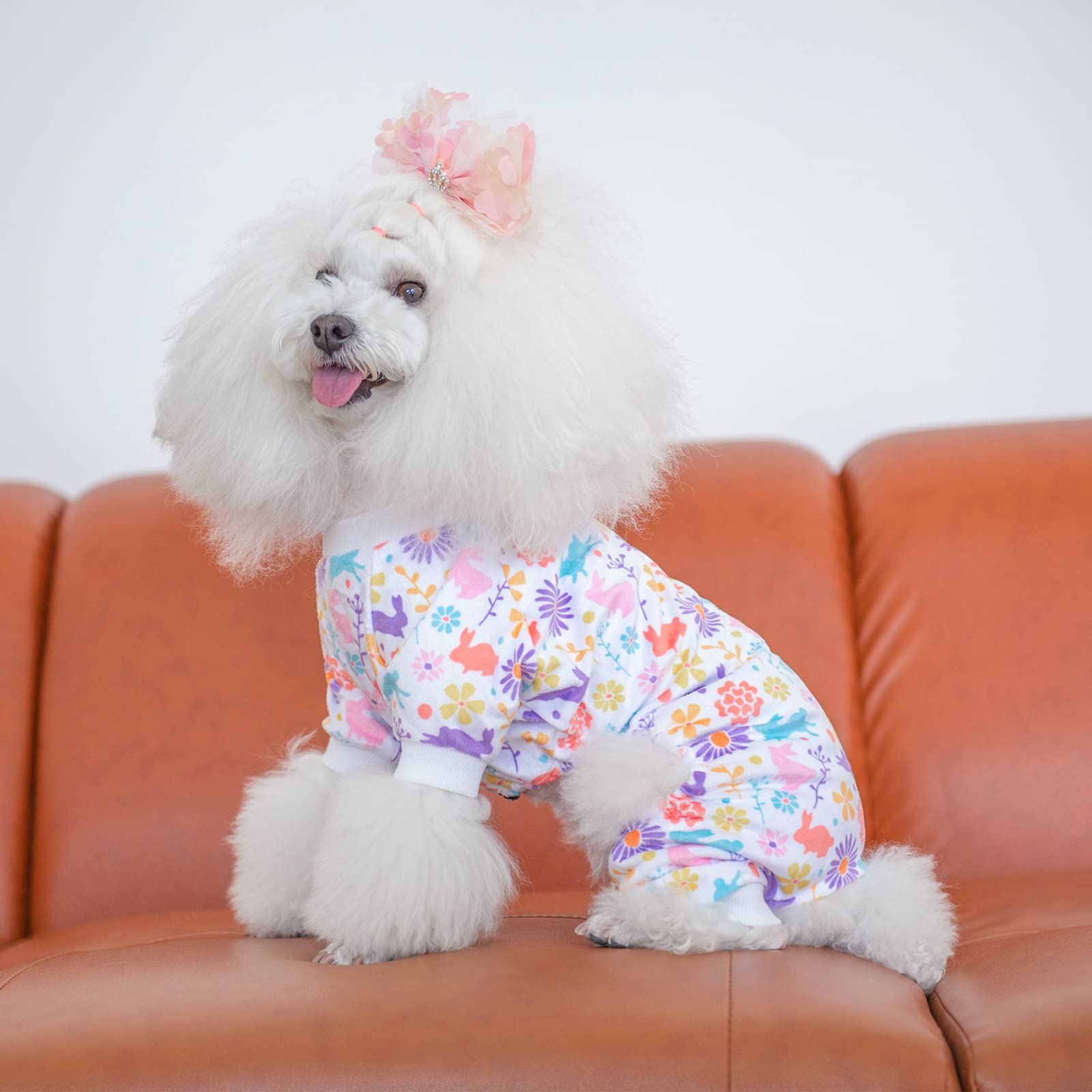 Cutebone Small Dogs Outfit Soft Puppy Onesies Pjs Dog Easter Rabbit Pajamas Pet Coat Cat Apparel Comfy Doggie Jumpsuit Bodysuit
