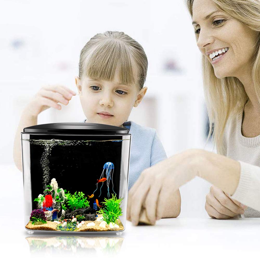 1.2Gallon Betta Aquarium Starter Kits Square Fish Tank With Led Light And Filter Pump