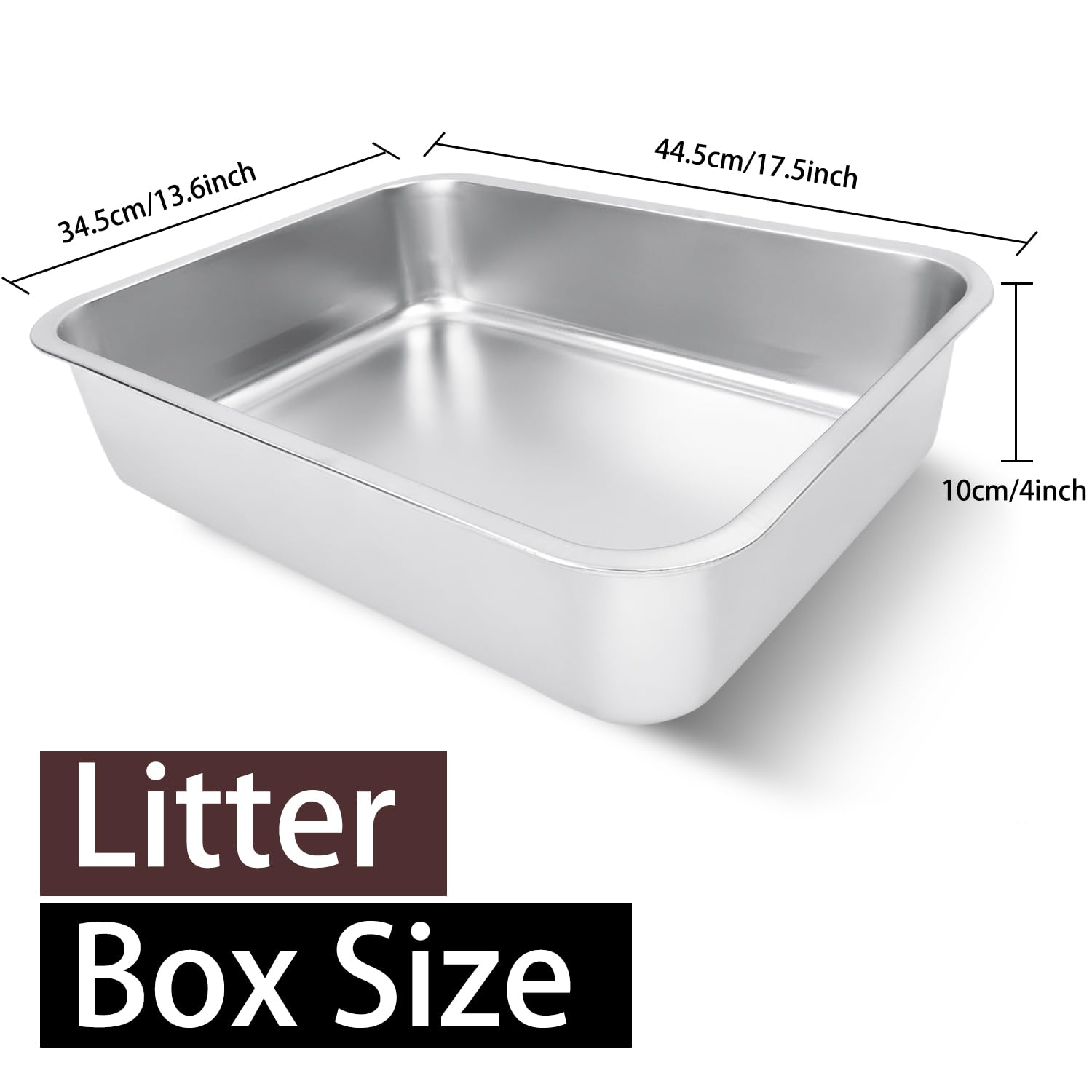 HNeekyr Small Stainless Steel Litter Box, 17.5''  13.6''  4'' Metal Litter Box Low Side Easy Entry, Rust-Proof, Non Stick, No Sm