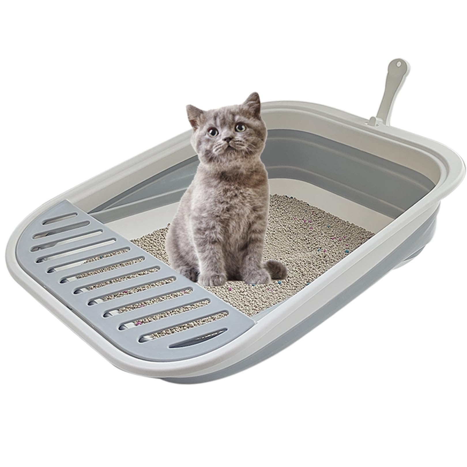 Chuyouan Collapsible Kitten Litter Box, 17.7 X 13.4 X 5 Inch Open Cat Potty Pan With Scoop Foldable Shallow Cat Toilet Anti-Spla