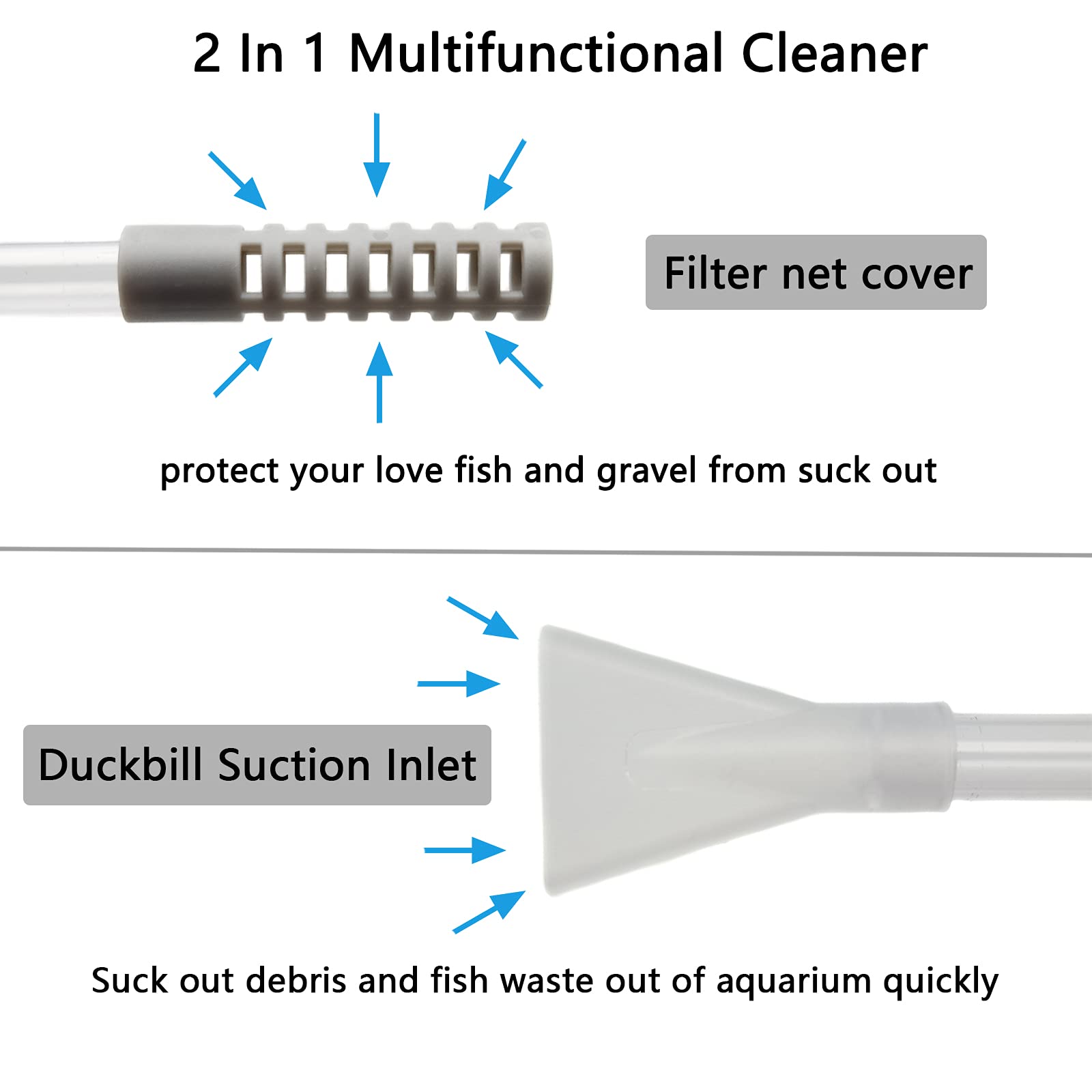 Arepk 10 Gallon Fish Tank Cleaner And Aquarium Water Changer Siphon With A Thinner Tubing. Perfect For Cleaning Small Tanks, Gra