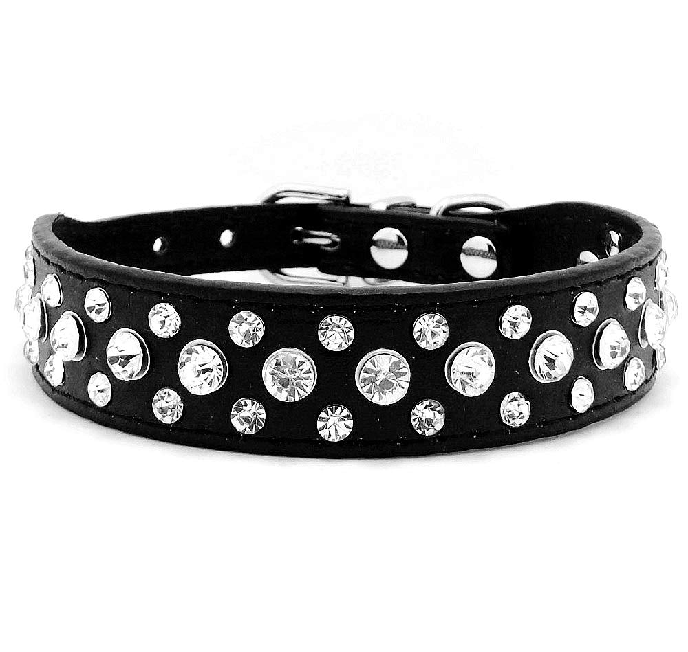 Haoyueer Bling Rhinestone Pu Leather Crystal Diamond Pet Dog Cat Puppy Collar Black S M L Xl(Black,Xl)