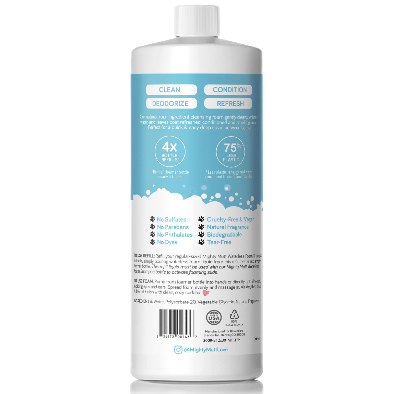 Mighty Mutt Waterless Foam Shampoo for Dogs | Dry Shampoo for Dogs No Rinse | Deodorizes Smelly Dogs | Soothing & Anti-Itch | Hy