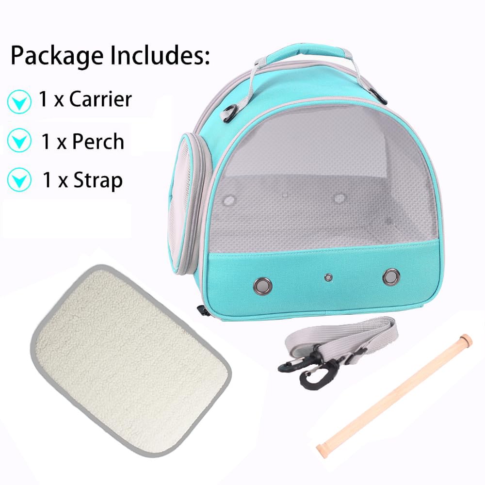 Bird Travel Cage, Portable Small Bird Parrot Parakeet Carrier with Standing Perch (NO Metal Tray), Side Access Window Collapsibl