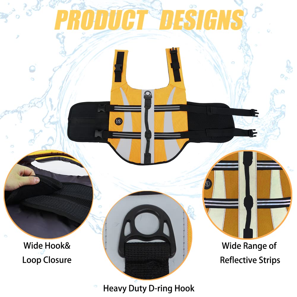 Emust Dog Life Jacket, Reflective Dog Vests For Small/Medium/Large Dogs, Pet Life Jackets With High Buoyancy (Xxl, Yellow)