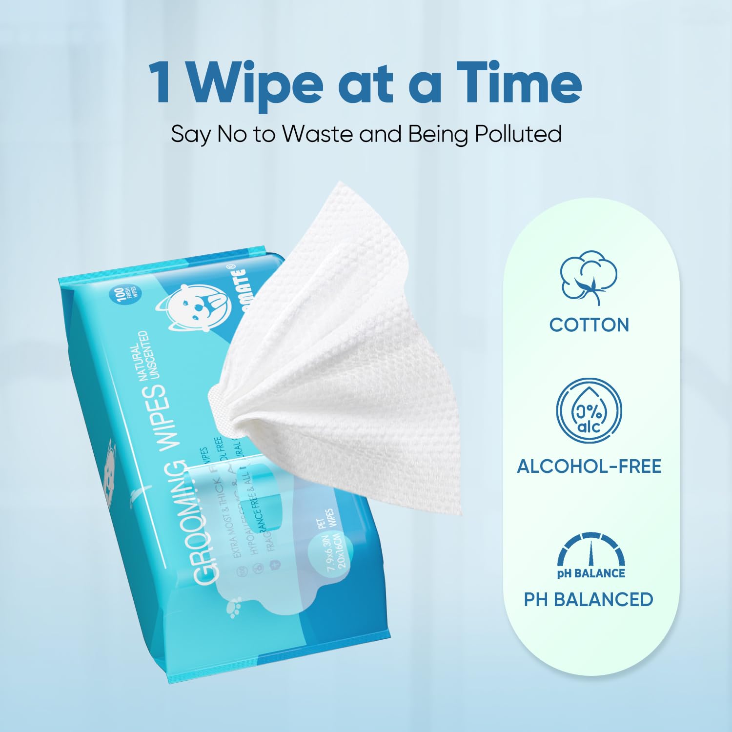 PUPMATE All Natural Pet Grooming Wipes, 100 Fresh Counts, Extra Moist & Thick, Natural Wipes for Dogs & Cats, Puppies & Kittens