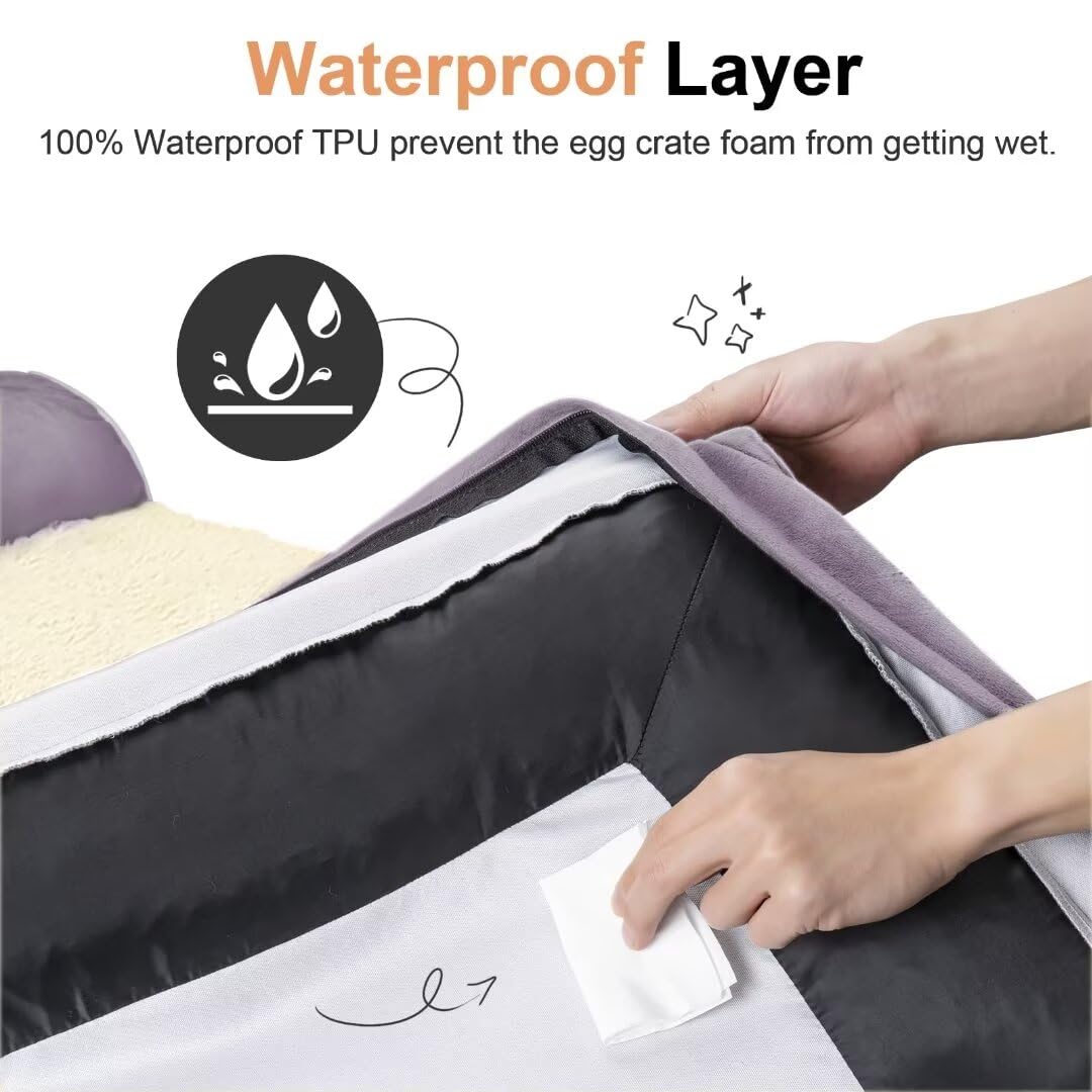 Large Dog Bed Orthopedic Washable: Beds Bolster Xl Bed Big Xlarge Dogs Egg Crate Foam Couch Sofa Waterproof With Removable Cover - Purple
