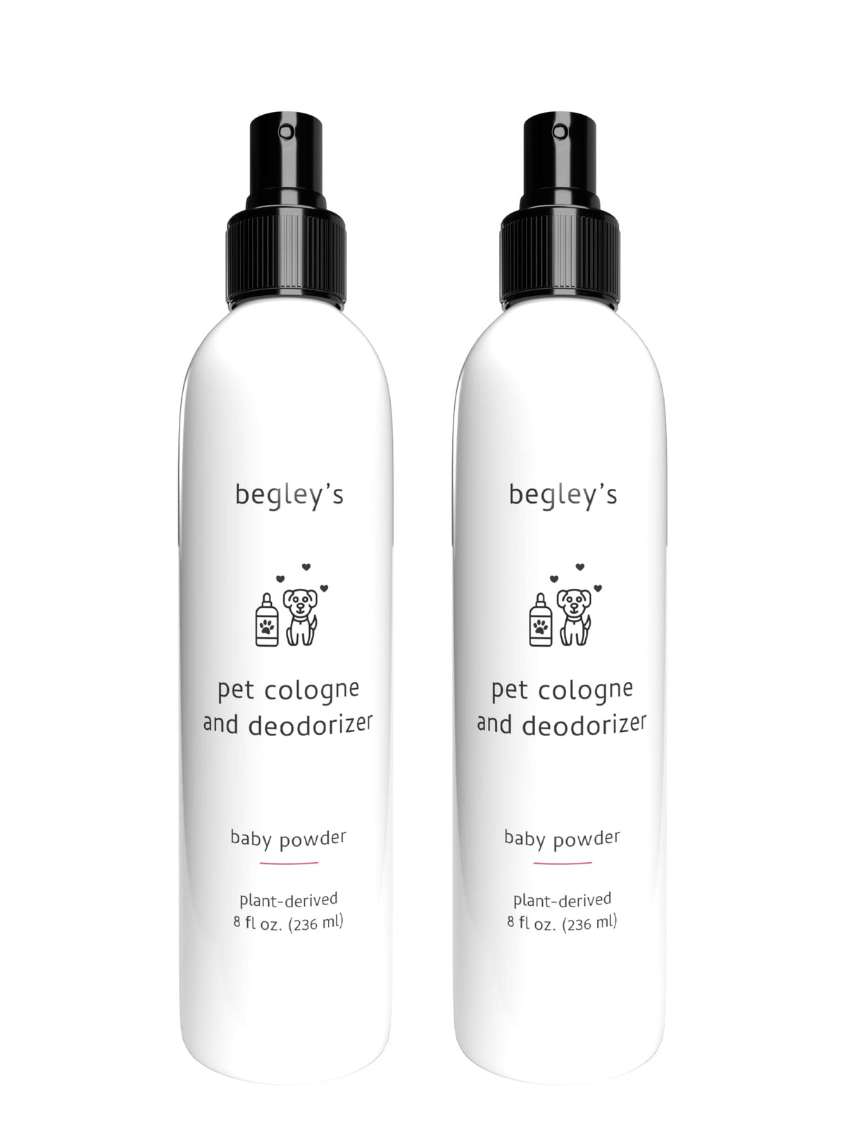 Begley’S Natural Pet Cologne And Deodorizer - Premium Essential Oil Scented Dog Body Spray And Cat Perfume - Dog Grooming Spray And Pet Odor Eliminator - Cat Cologne Mist, Dog Cologne Spray Long Lasting - 8 Oz, Baby Powder, 2 Pack