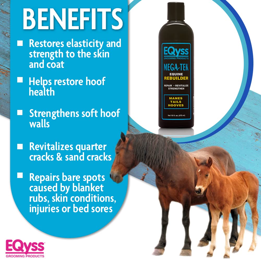 Eqyss Mega-Tek Equine Horse Rebuilder - Repair & Strengthen Dry Hooves, Manes, Tails - Reduce Hair Breakage, Condition Blanket Rubs, Bed Sores (16 Oz)