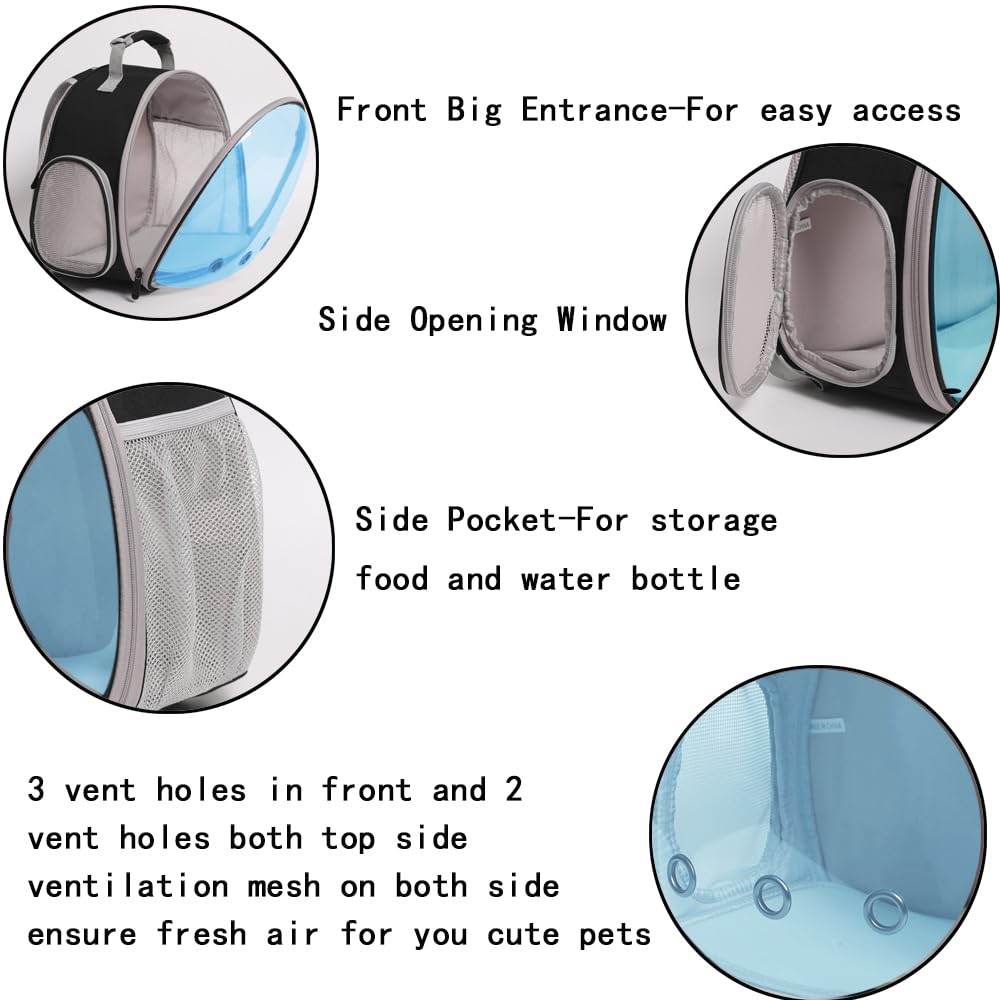 Guinea Pig Carrier, Guinea Pig Backpack With Clear Bubble Window (Black-Blue, Backpack)