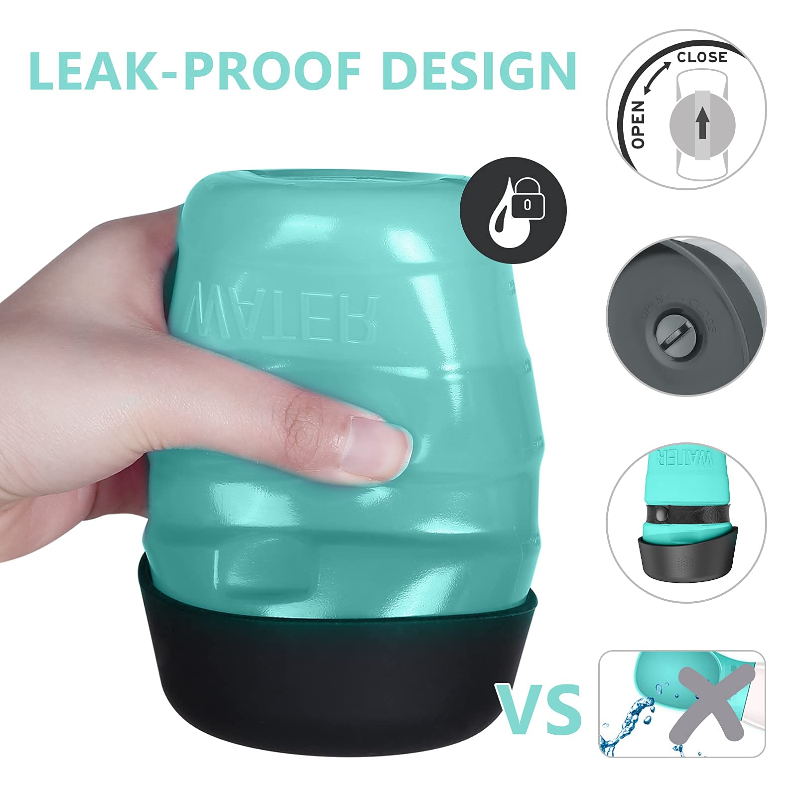 Lesotc Upgraded Dog Water Bottle Foldable, Portable Leak Proof Pet Water Dispenser For Outdoor Walking,Hiking,Travel,Bpa Free,Li