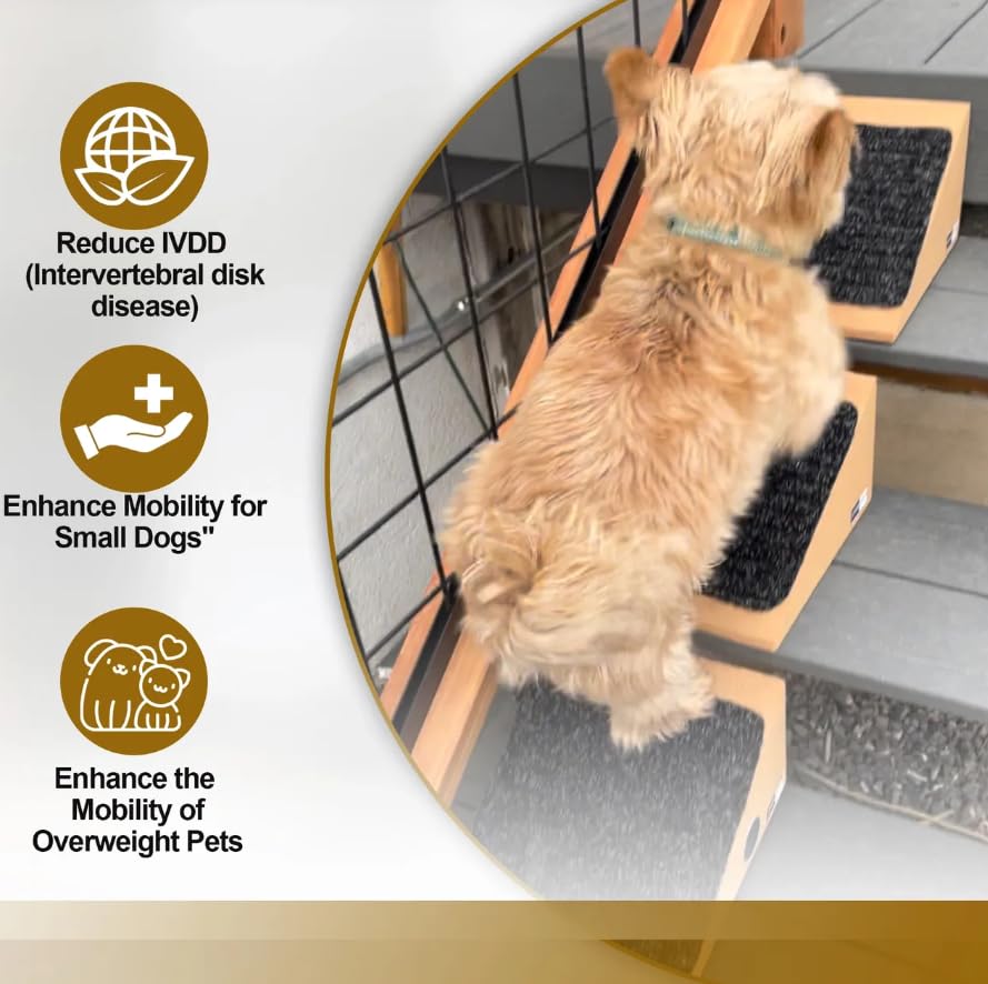 Stairwedge Original Stair Ramp for Small Dogs - Enhanced Tread Grip, Black/Tan, Cork Material, Pack of 1