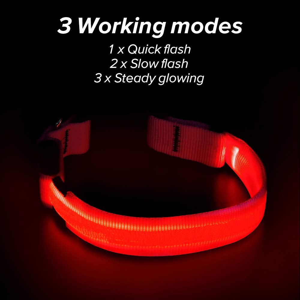 Illumifun Led Dog Collar, Usb Rechargeable Lighted Dog Collar, Nylon Webbing Glowing Safety Collars For Your Dogs Walking At Night(Red, Large)