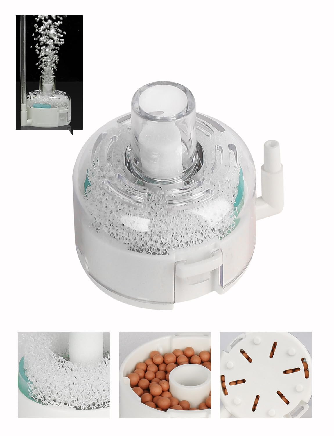 UPETTOOLS Mini Aquarium Sponge Filter, Small Fish Tank Filter Submersible Fish Filter Built-in Air Bubble Stone and Bio Balls fo