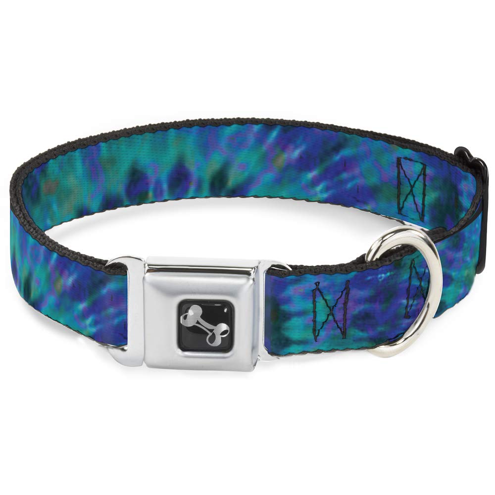 Buckle-Down Dog Collar Seatbelt Buckle Tie Dye Green Blue Purple, Multicolor, 1' Wide - Fits 9-15' Neck - Small (Dc-W32088-S)