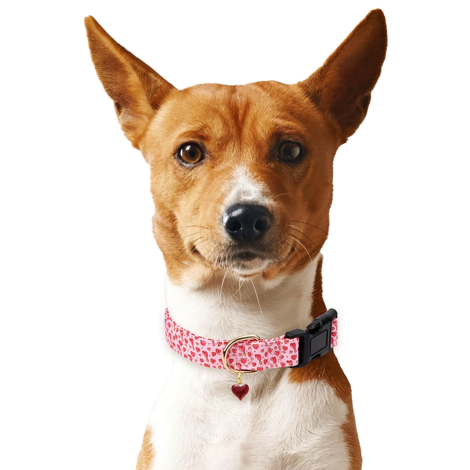 Gelwoo Cotton Dog Collar,Valentine's Day Soft and Cute Puppy Collars with Hearts Patterned Design for Girl Female Boy Dogs,Adjus