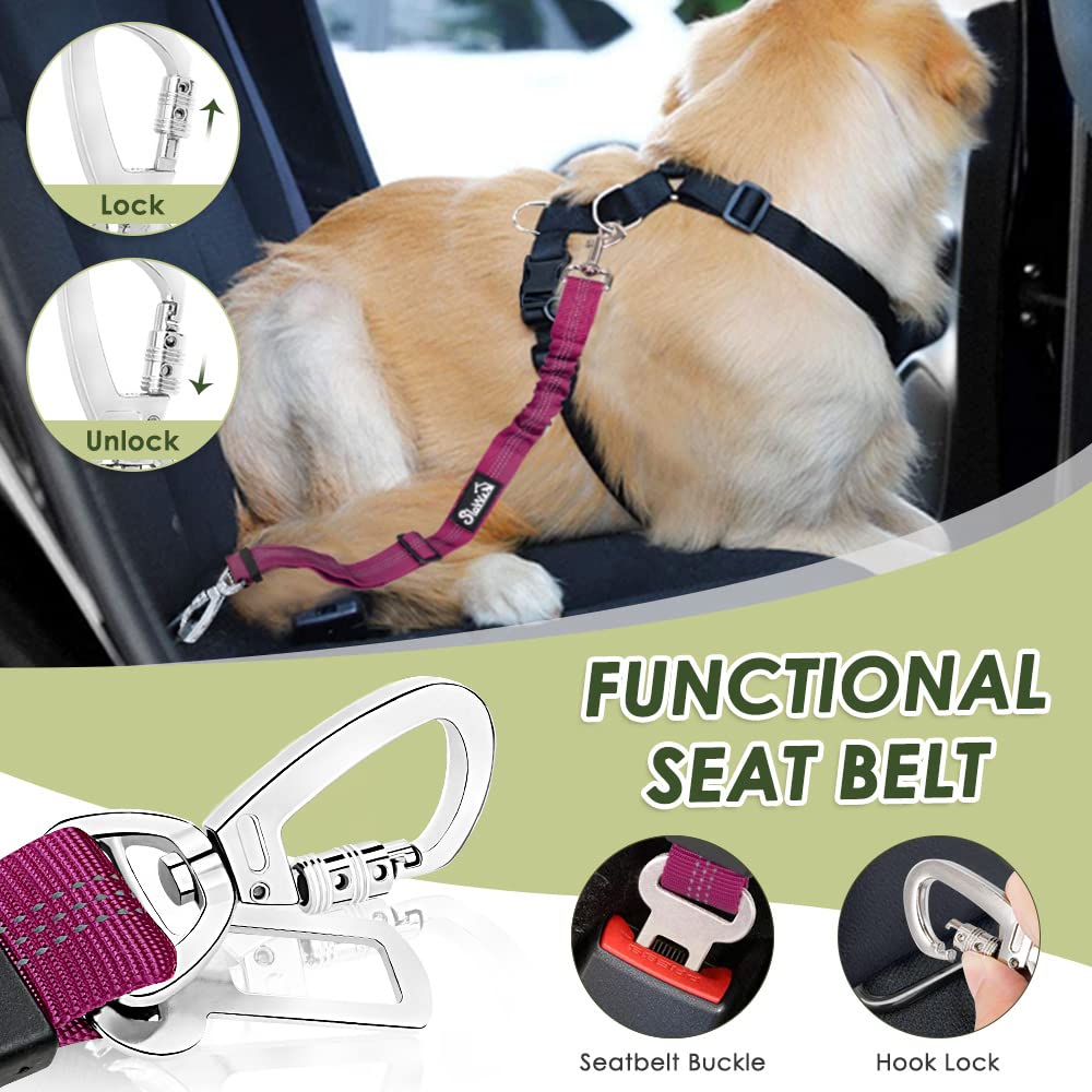 Lukovee Dog Safety Vest Harness With Seatbelt, Dog Car Harness Seat Belt Adjustable Pet Harnesses Double Breathable Mesh Fabric With Car Vehicle Connector Strap For Dog(Medium,Rose Red - Double Clip)