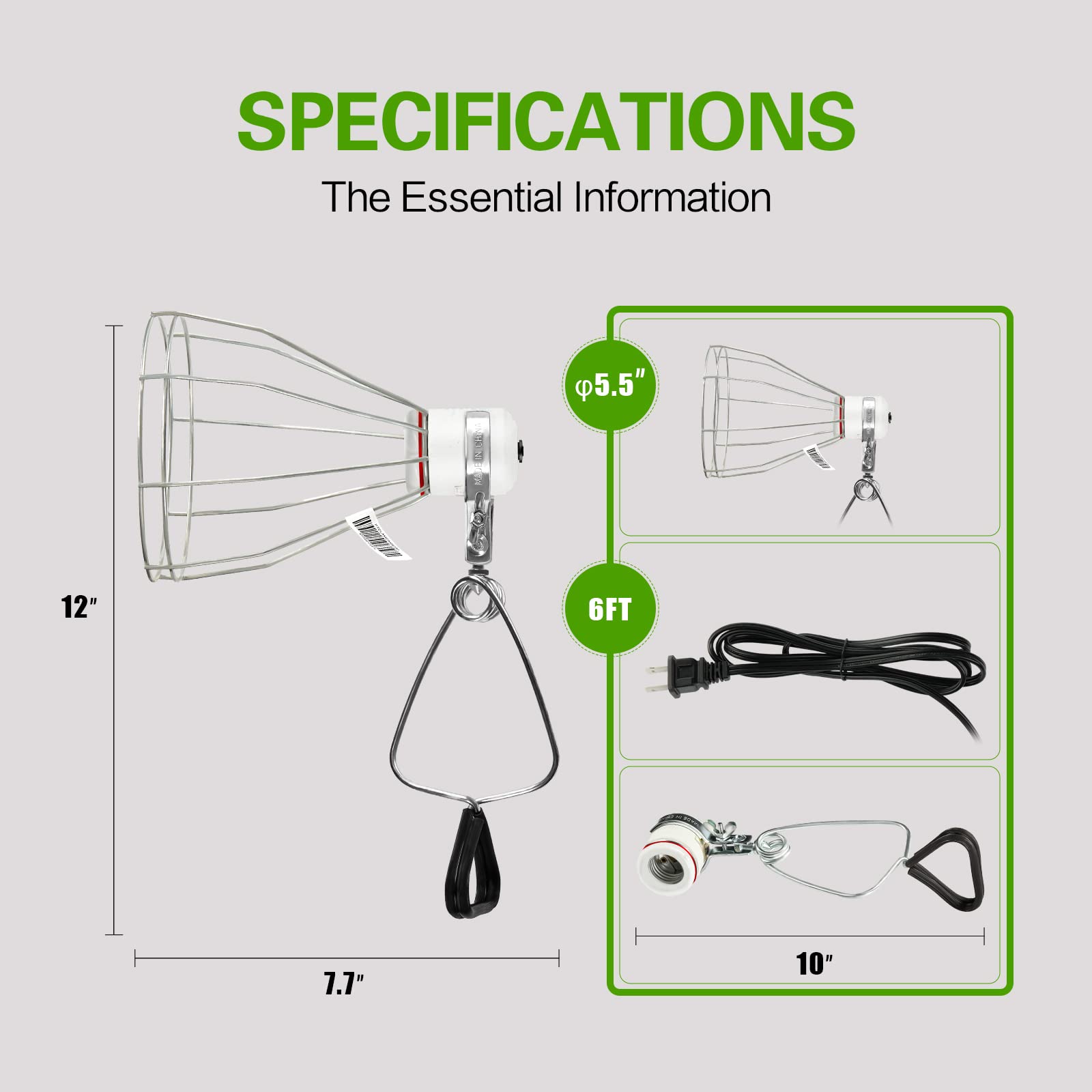 Simple Deluxe Clamp Lamp Light With Steel Cage Wire Grill Up To 250W E26 Socket (No Bulb Included), 6' Cord, 2 Pack