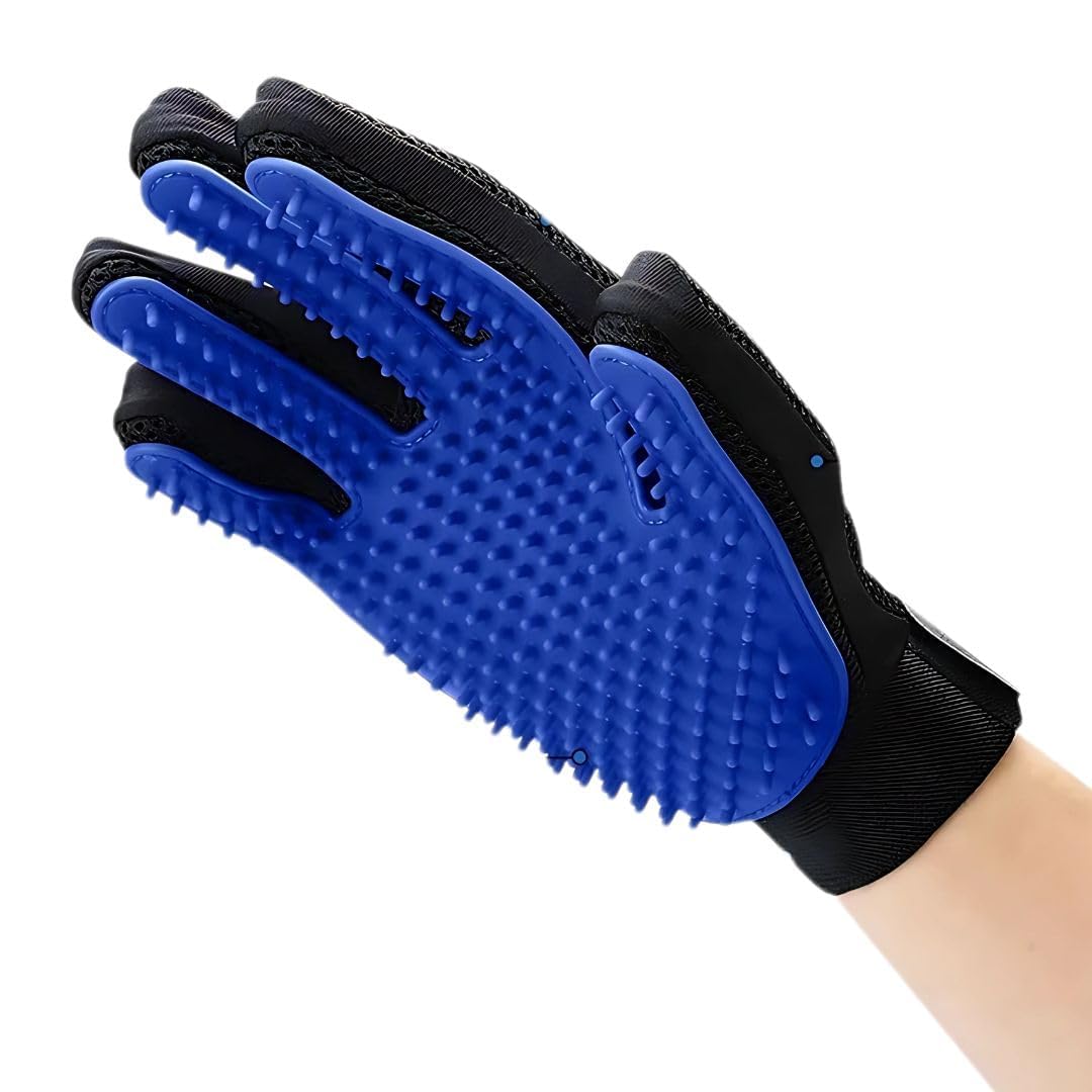 Pet Fun Deshedding Glove For Pet Bathing & Grooming  Soft Rubber Pet Hand Gloves Scrubber For Dogs & Cats (Blue)