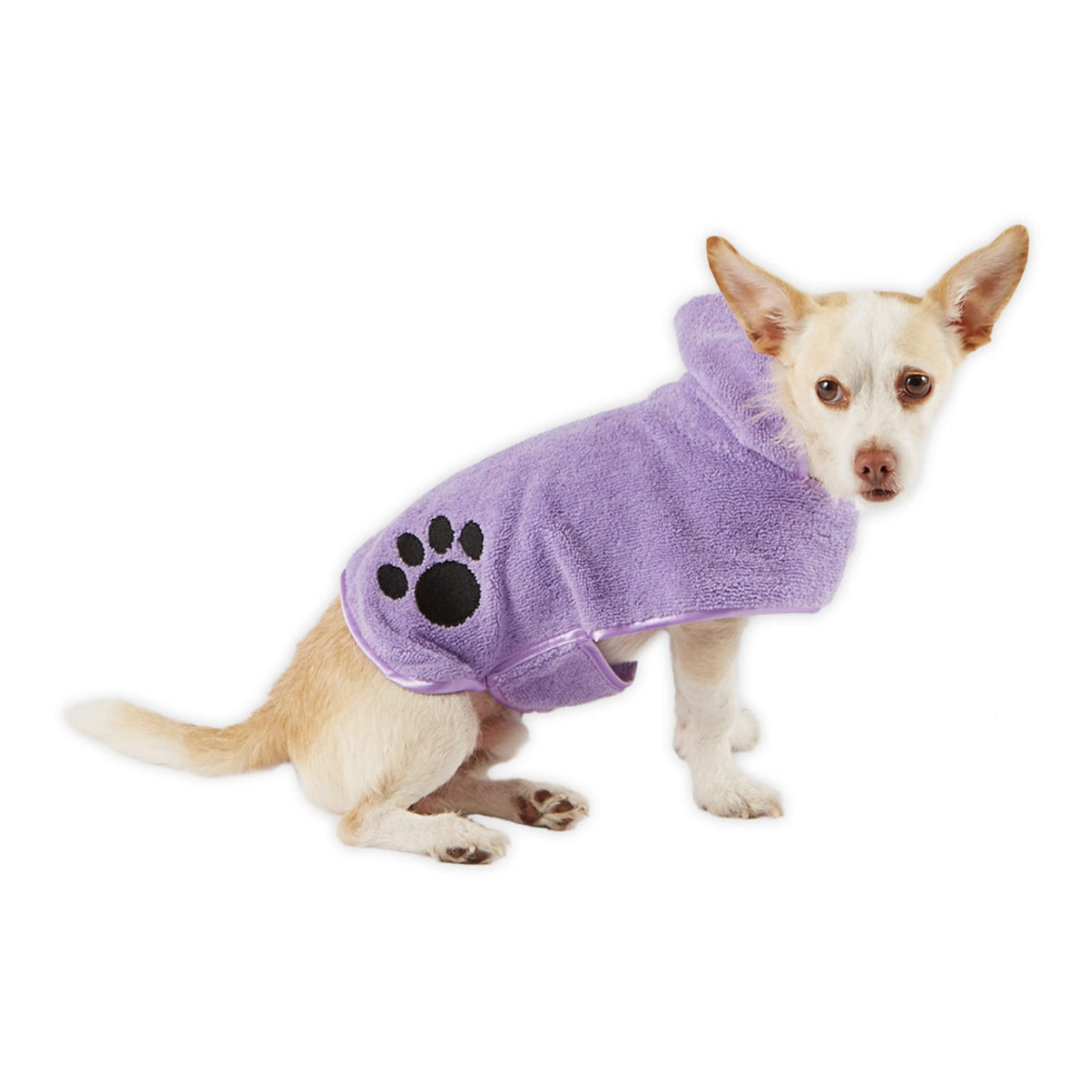 Bone Dry Pet Robe Collection, Embroidered Absorbent Microfiber Bath Robe With Adjustable Closure, For Dogs & Cats, X-Small, Lavender