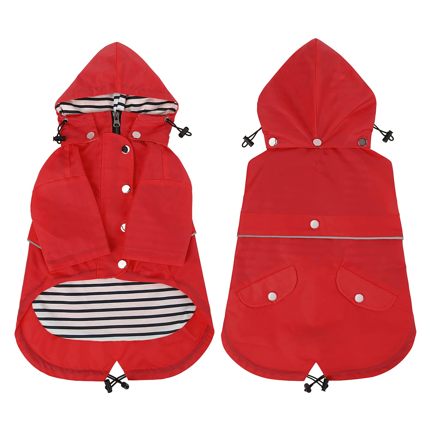 HDE Dog Raincoat Double Layer Zip Rain Jacket with Hood for Small to Large Dogs Red - L