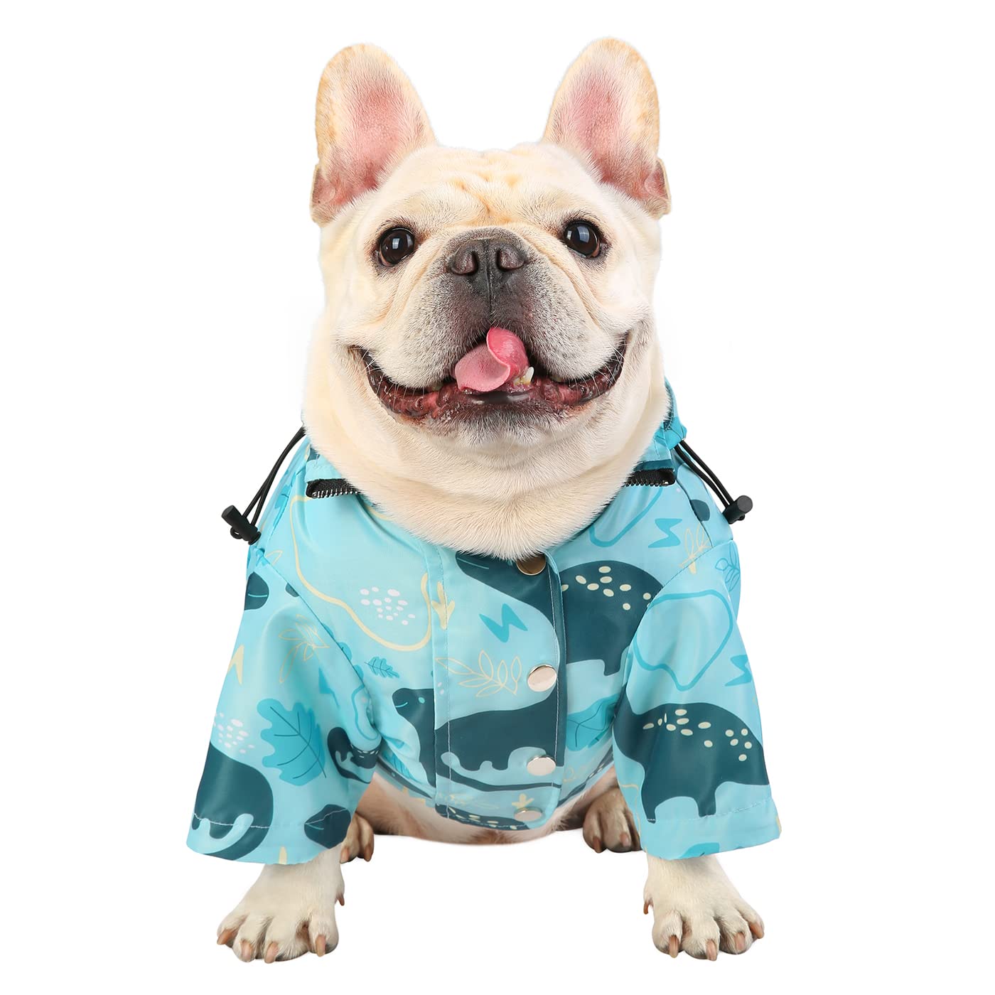 HDE Dog Raincoat - Double Layer Zip Jacket with Hood, Medium, Dinosaurs, Polyester, Model HDE-58189