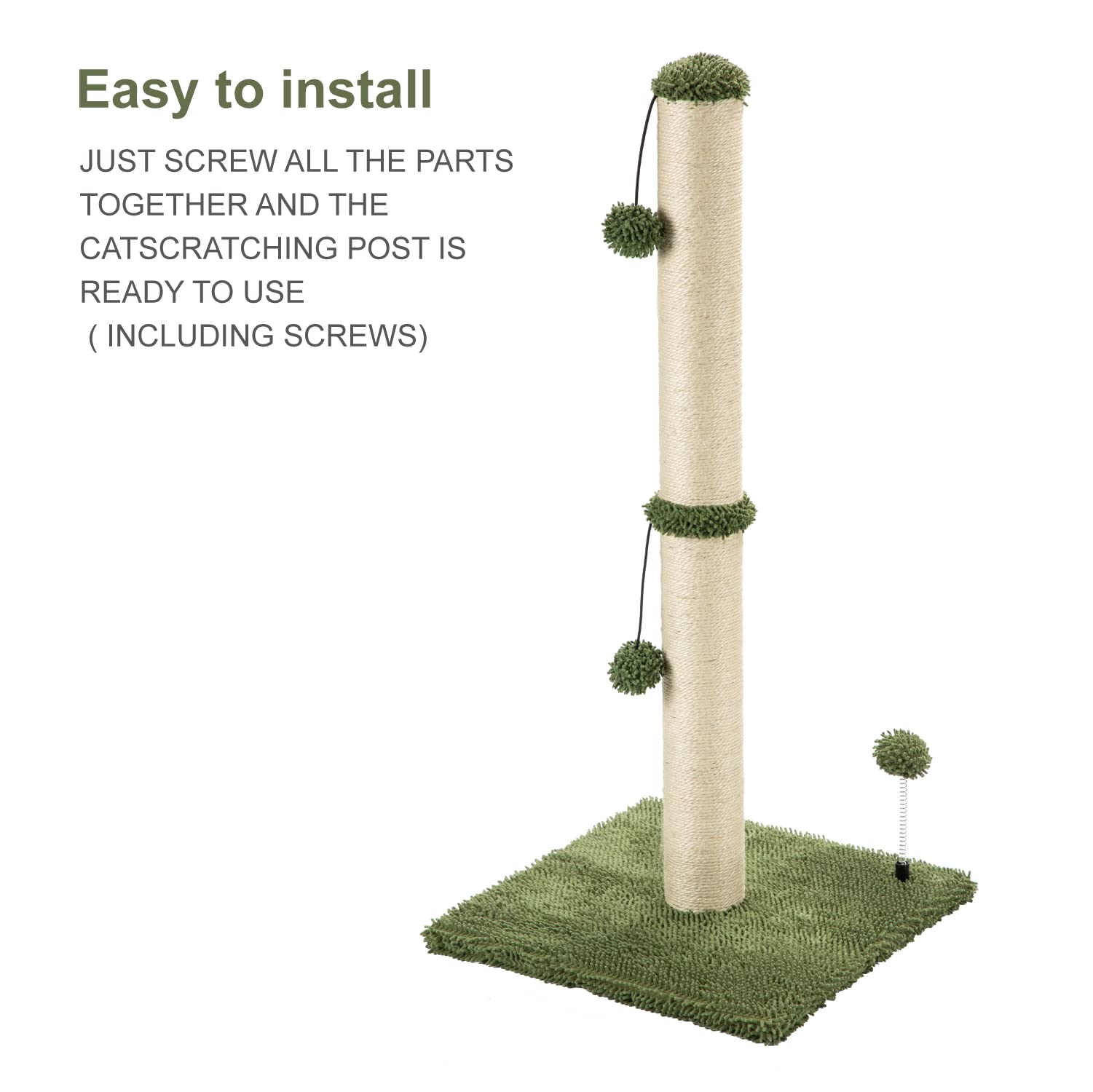 Mecool 34“ Tall Cat Scratching Post Premium Basics Kitten Scratcher Sisal Scratch Posts Trees With Hanging Ball For Indoor Cats (34 Inches For Adult Cats, Cactus Green)