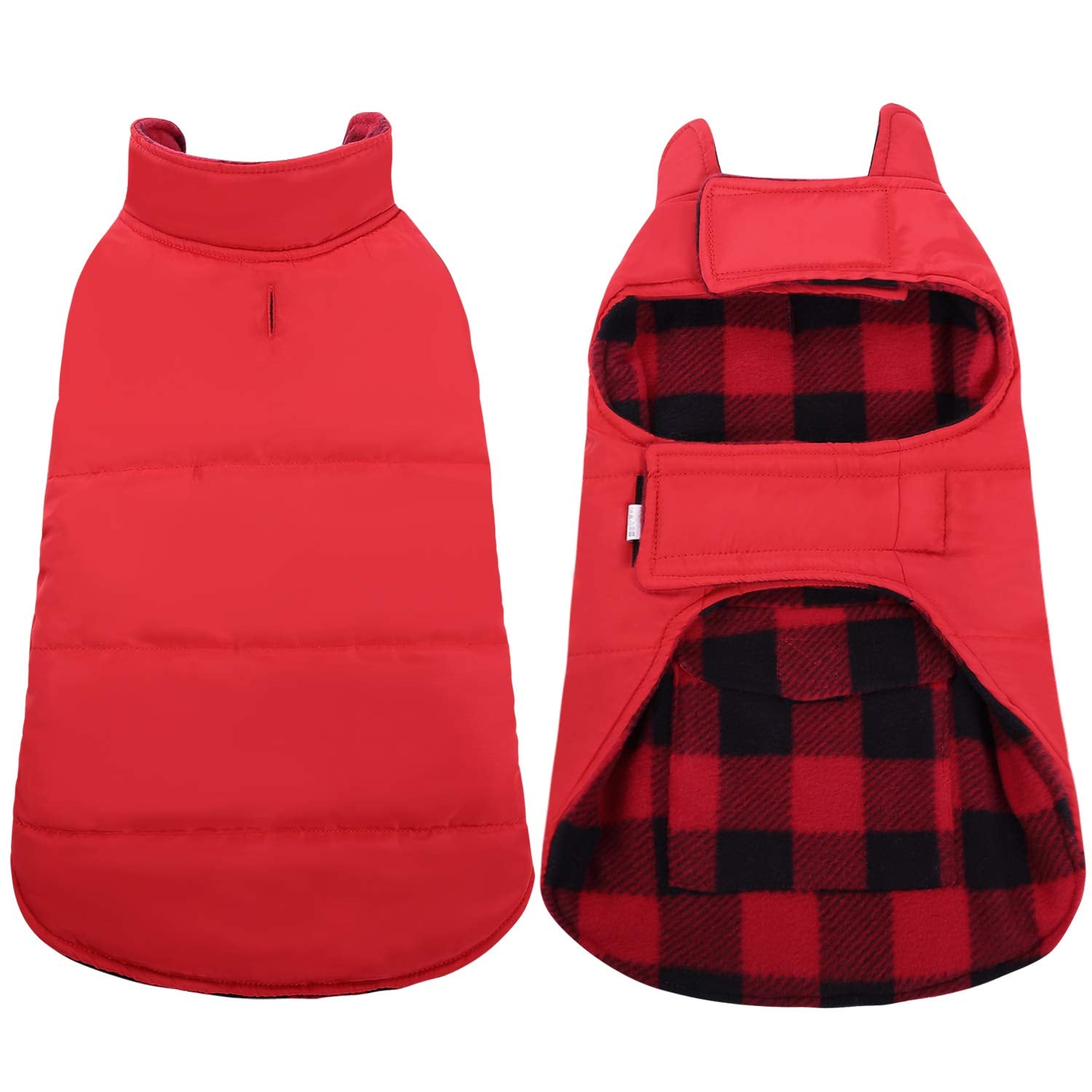 ASENKU Reversible Dog Vest - Plaid Waterproof & Windproof Winter Coat for Small-Medium-Large Dogs (XS, Red)