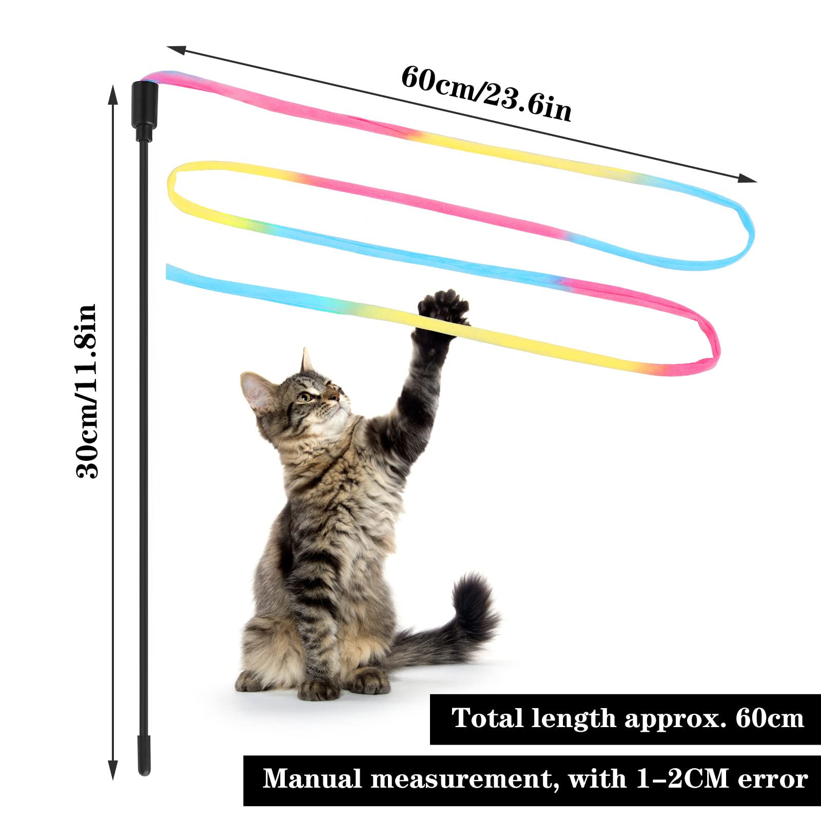 Molain Cat Wand Rainbow Toy, 3Pcs Rainbow Ribbon Cat Wand For Kittens Training Rainbow Ribbon Cat Interactive Catcher Wand Stick Toy For Kitten Cat Indoor Exerciser Playing(30Cm)