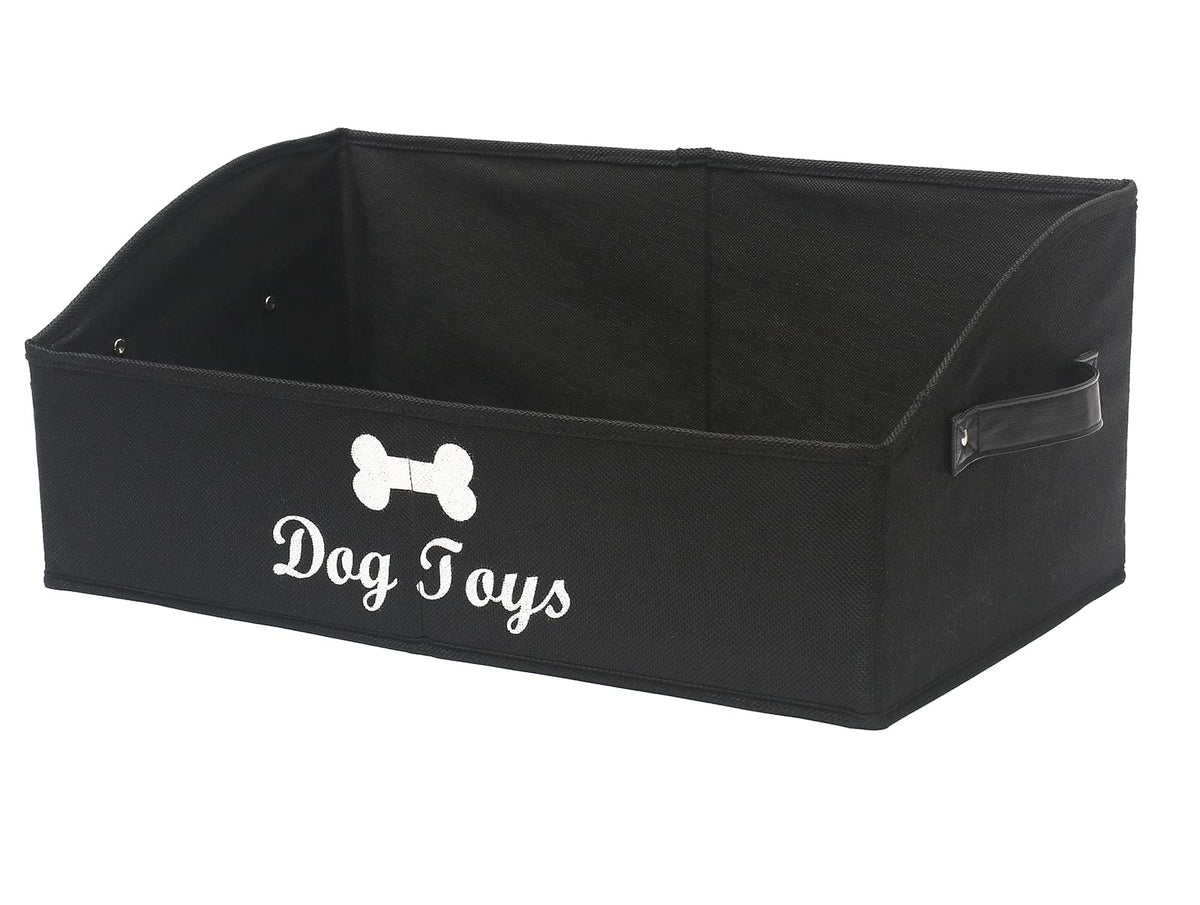 Geyecete Large Dog Toy Bin Dog Toy Box Storage Box - Foldable Fabric Trapezoid Organizer Boxes With Handle, Collapsible Basket For Dog Toys (Black-Dog)