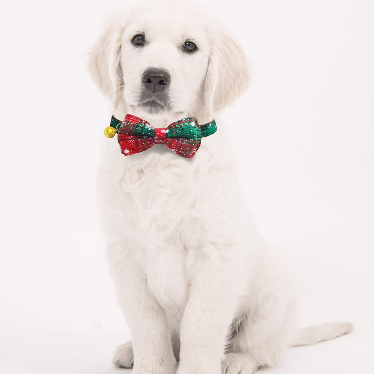 Kudes 2 Pack/Set Christmas Snowflake Dog Collars Breakaway With Bow Tie And Bells For Cat And Small/Medium/Large Pets, Red & Gre