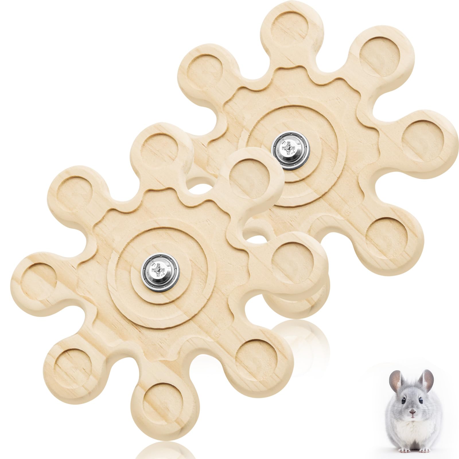 2Pcs Chinchilla Chew Toys Guinea Pig Toys Hamster Rabbit Cage Chew Accessories Rotating Grinding Natural Wooden Snowflake-Shaped