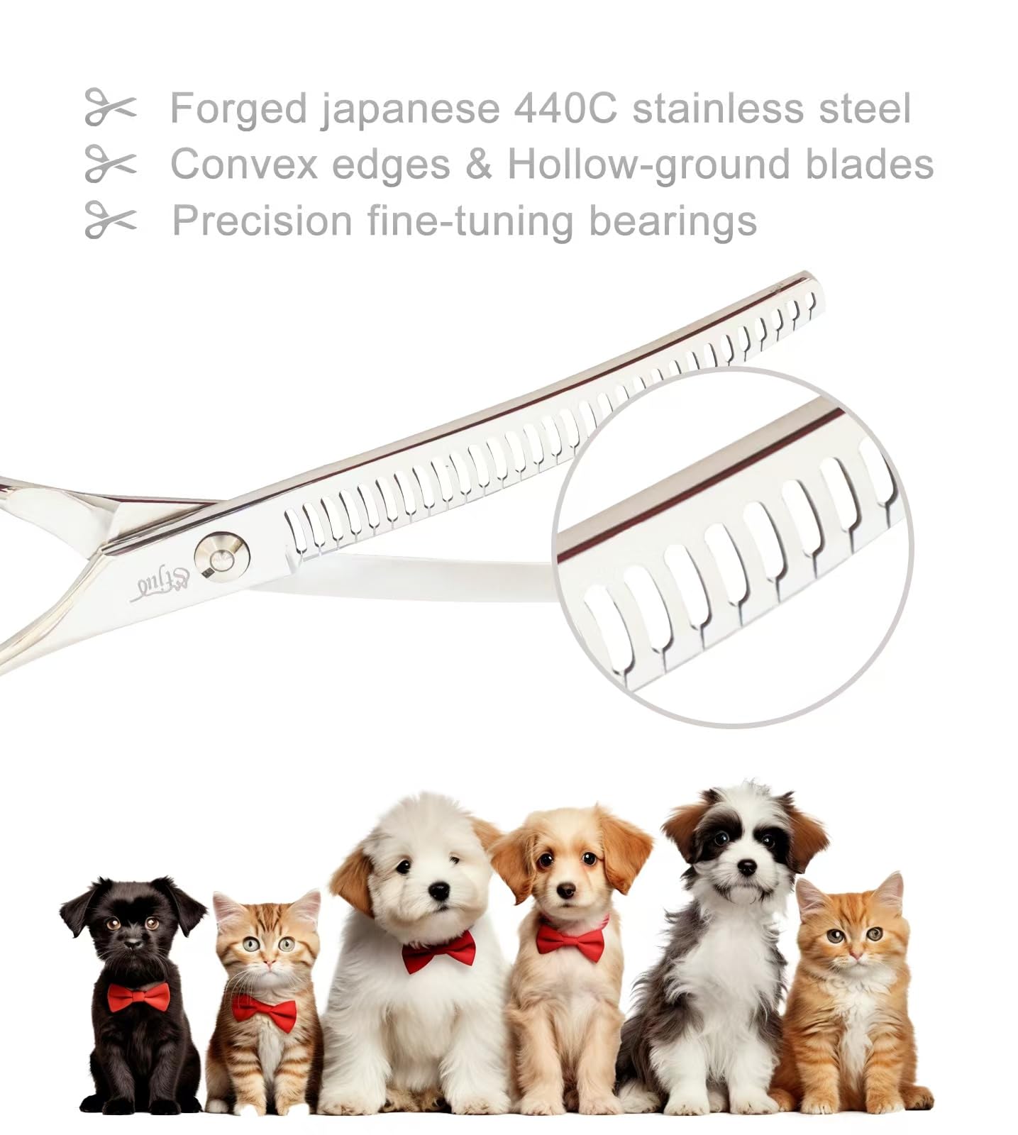 Stjuo Professional Dog Grooming Scissors, Japanese 440C Stainless Steel, 62 Hrc Hardness, Curved Chunker
