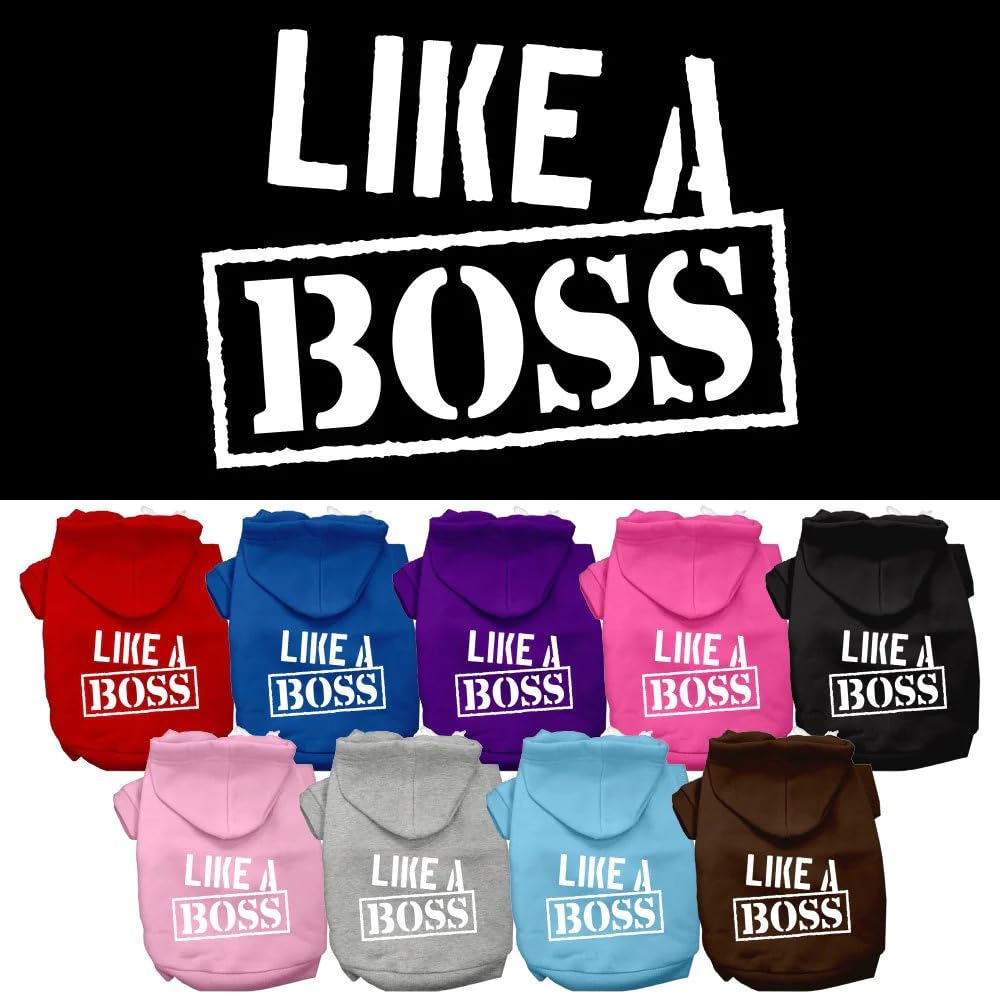 Mirage Pet Products 10&quot; Like a Boss Screen Print Pet Hoodie, Small, Bright Pink