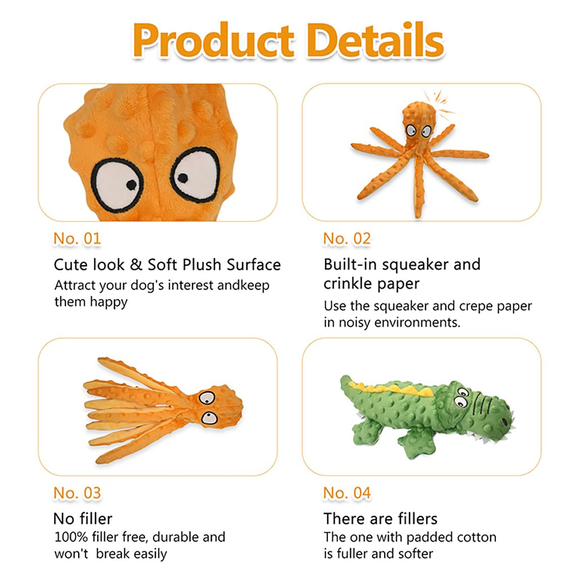 Topnique Dog Squeaky Toy Set - Octopus And Crocodile Design, 2-Pack, Durable Plush Toys For Large Dogs, Interactive Play, Sturdy