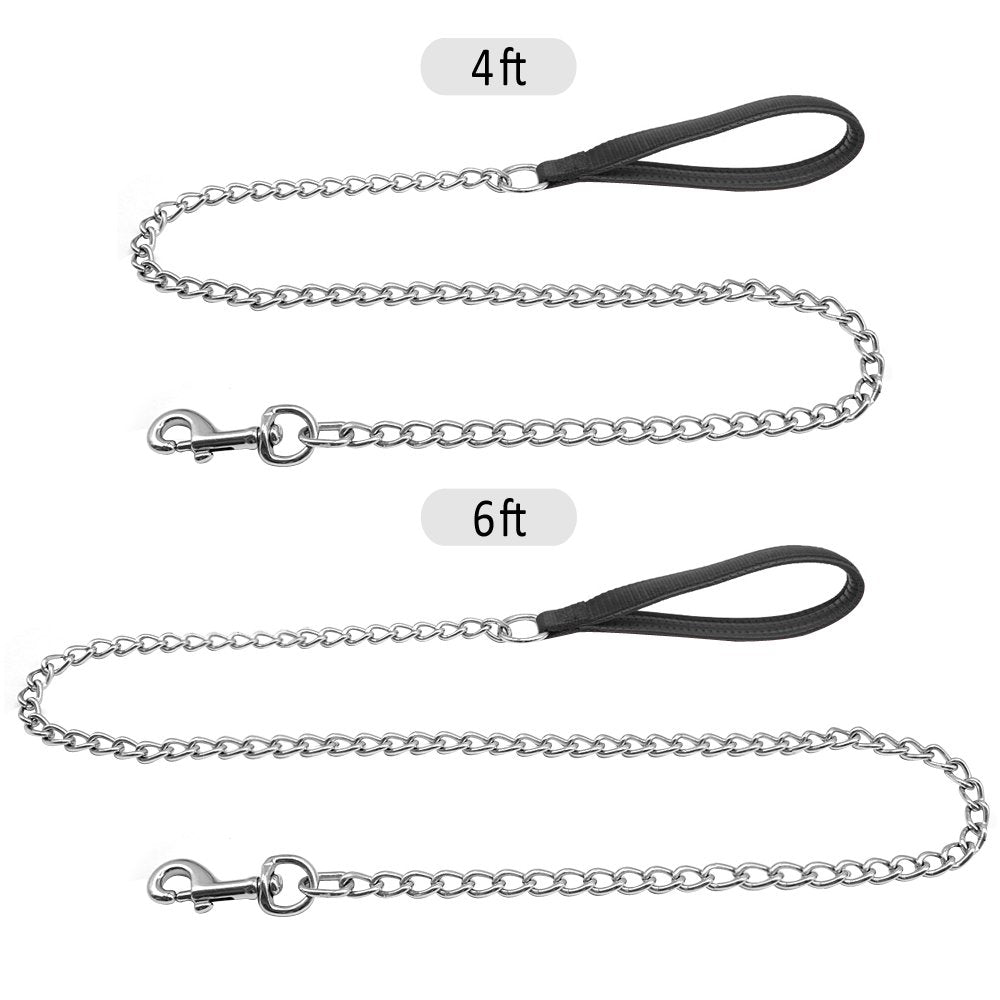 Beirui Premium 6 Foot Chain Heavy Duty Dog Leash - Soft Padded Handle Lead - Perfect Basic Leashes For Large & Medium Size Pets Walking,Traffic Training And Traveling (3.0Mm * 6 Foot, Black)