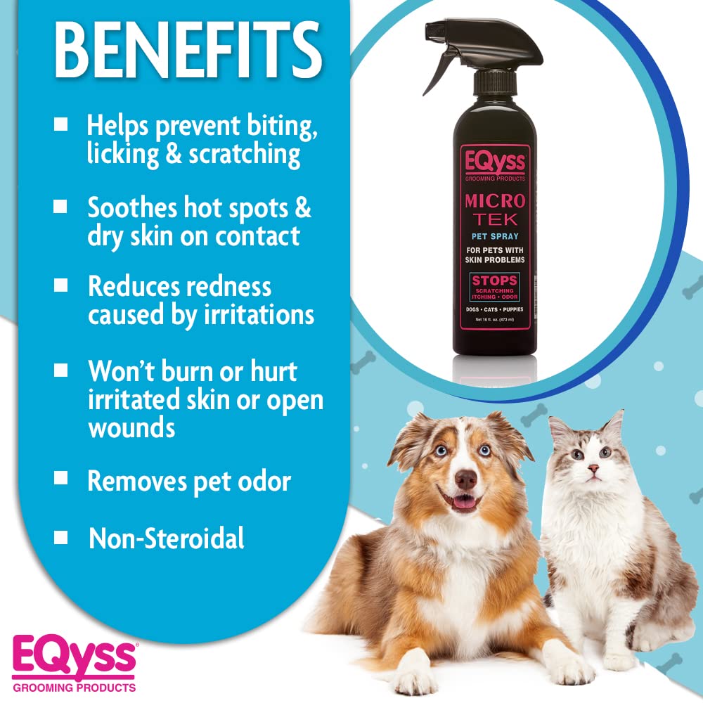 Eqyss Micro-Tek Itch Relief Spray for Pets - Soothes Skin, Stops Itching - 16 oz - Clear
