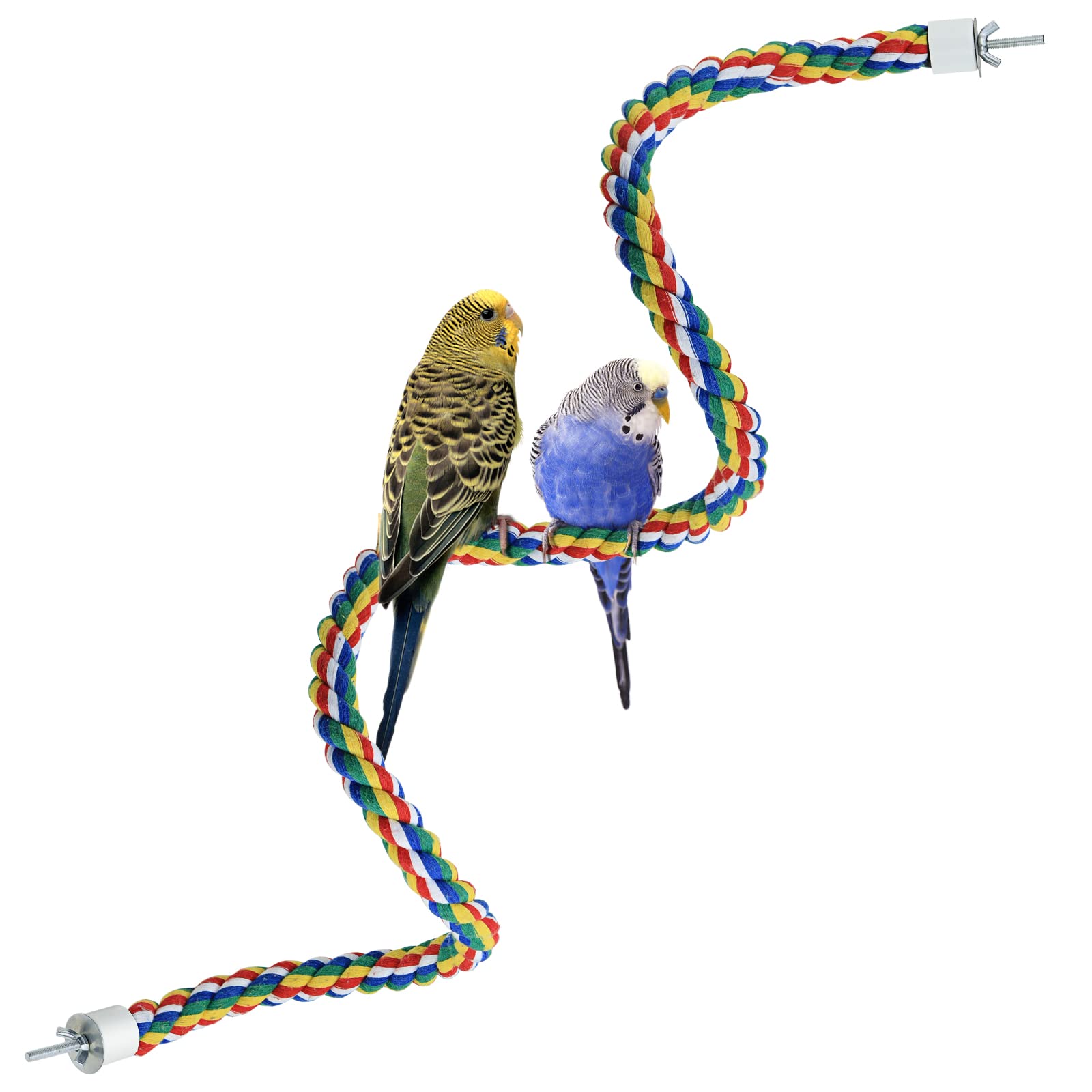 Bird Rope Perches For Parrots, Cockatiels, Parakeets, Budgie Cages Comfy Birds Colorful Rope Toy (41Inch Metal Nut)