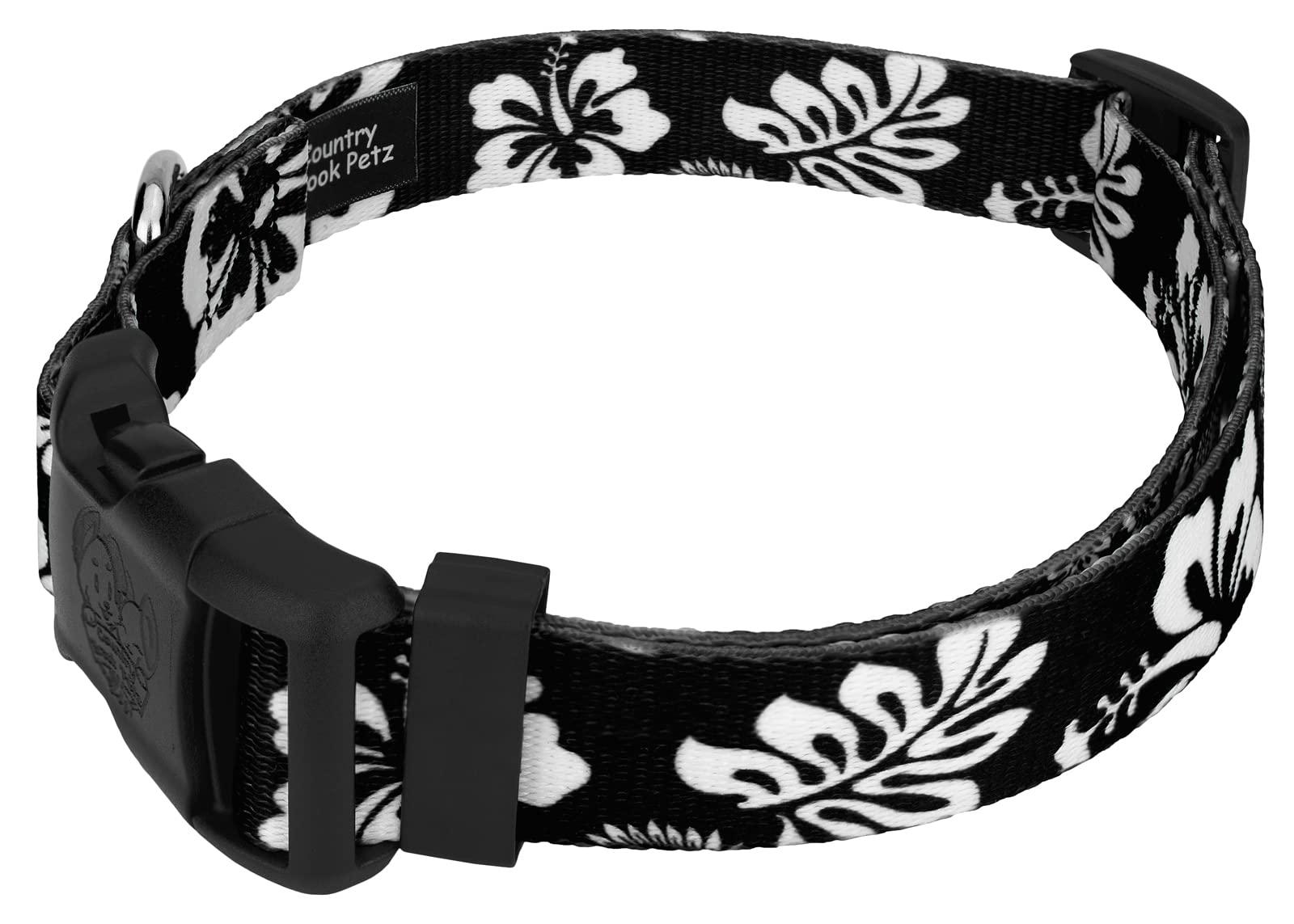 Country Brook Petz - Deluxe Black Hawaiian Dog Collar - Made in The U.S.A. - Summer Breeze Collection Featuring Sunny Designs (1