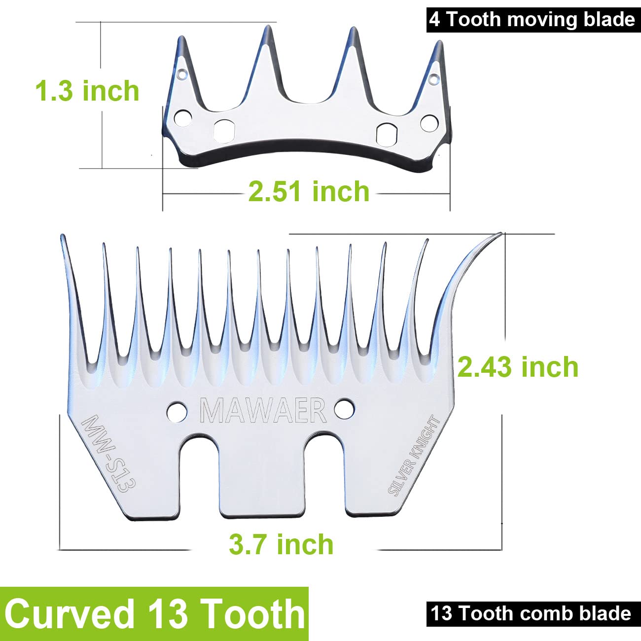Mawaer 13 Curved Tooth Sheep Shear Clipper Replacement Blades For Fit Oster, Lister, Heiniger Sheep Clippers, Detachable Animal