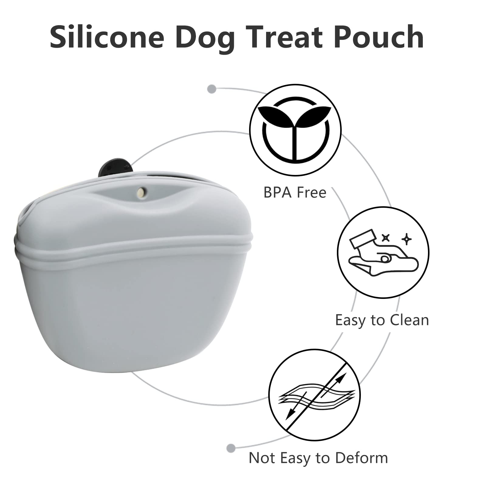 MGKSHADOW Dog Treat Pouch 2 Pack, Dog Treat Training Pouch, Silicone Pet Treat Bag BPA Free/Clip/Magnetic Dog Walk (Grey & Black
