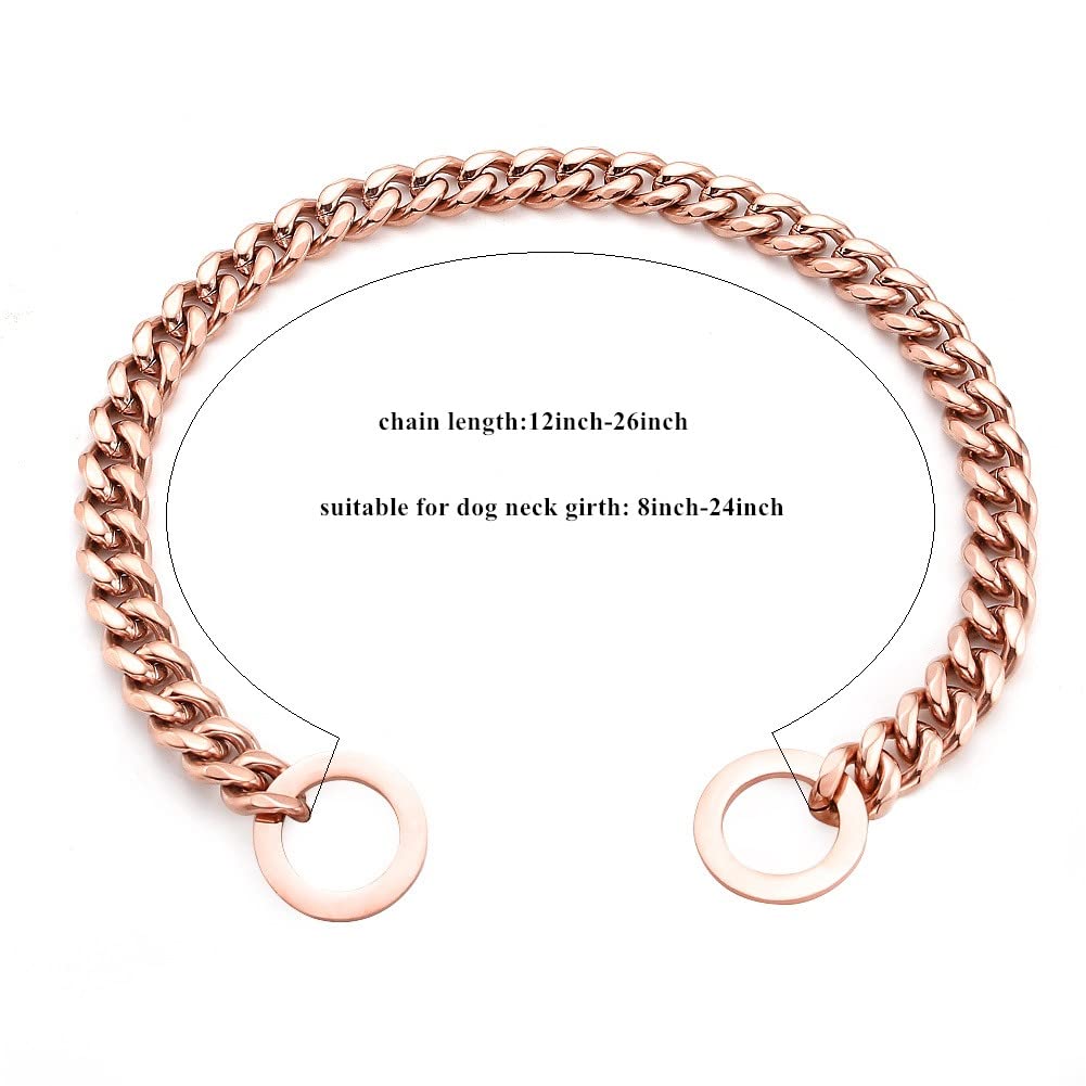 Rumypet Rose Gold Dog Chain Collar 11Mm/15Mm/19Mm Stainless Steel Cuban Link Chain Collar For Small Medium Large Dogs(11Mm,24Inc