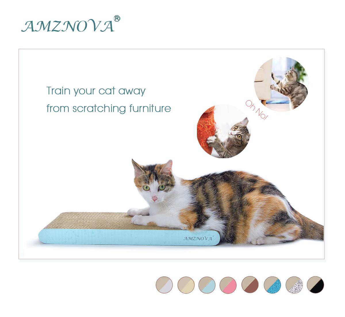 Amznova Cat Scratcher, Cardboard Cat Scratchers, Durable & Recyclable Scratching Pad, Colors Series, Narrow, Baby Blue