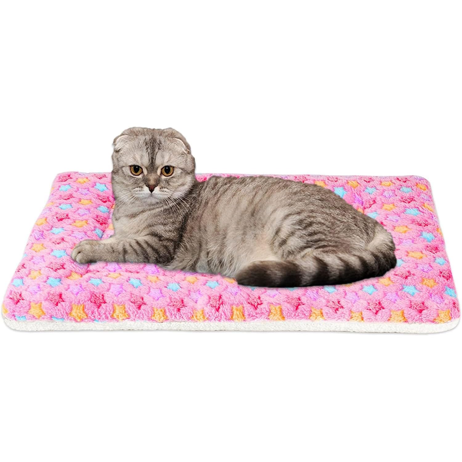 Mora Pets Cat Bed Dog Crate Pad Ultra Soft Pet Bed With Cute Star Print Washable Crate Mat For Small Dogs And Indoor Cats Reversible Fleece Dog Kennel Pad Cat Carrier Mat 14 X 17.5 Inch Pink