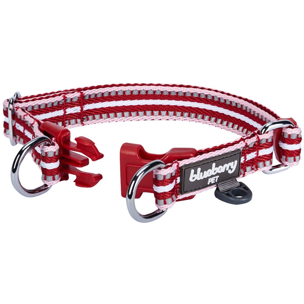 Blueberry Pet 3M Reflective Dog Collars | Adjustable Dog Collar W/Multi-Colored Stripe - Marsala Red And Pink | Nylon Pet Collars For Dogs & Refflective Dog Collar For Small Dogs