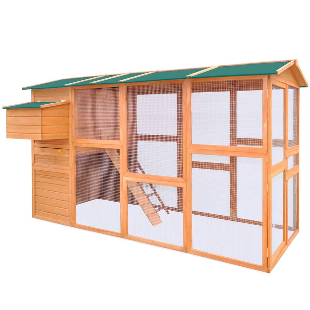 vidaXL Chicken Coop and Run, Hen House with Nesting Box and Ramp, Chicken Cage, Poultry Cage for Ducks Rabbits Small Animals, Solid Pinewood