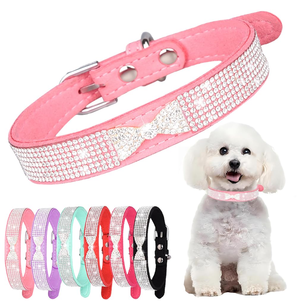 Bling Xxs Dog Collar, Rhinestone Girl'S Cat Collars Sparkling Diamond Jeweled Crystal Female Puppy Collar For Xxs Xs Small Dogs 